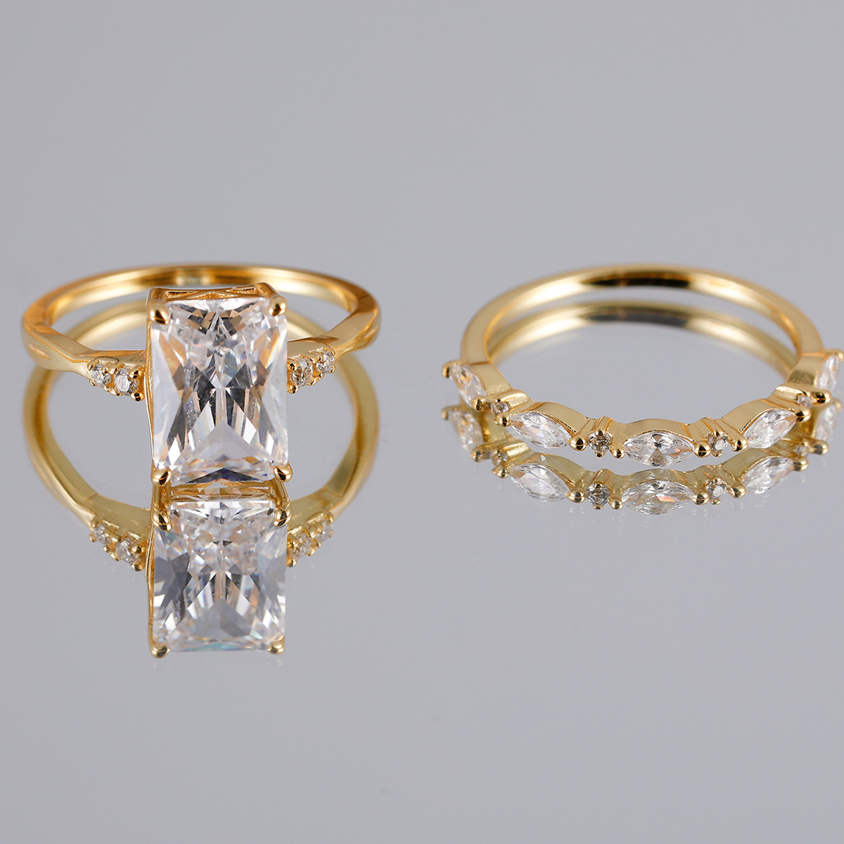 Silver Gold Plated 3.5ct Emerald Cut Moissanite Bridal Ring Set D Color VVS1 US Size 6-9
