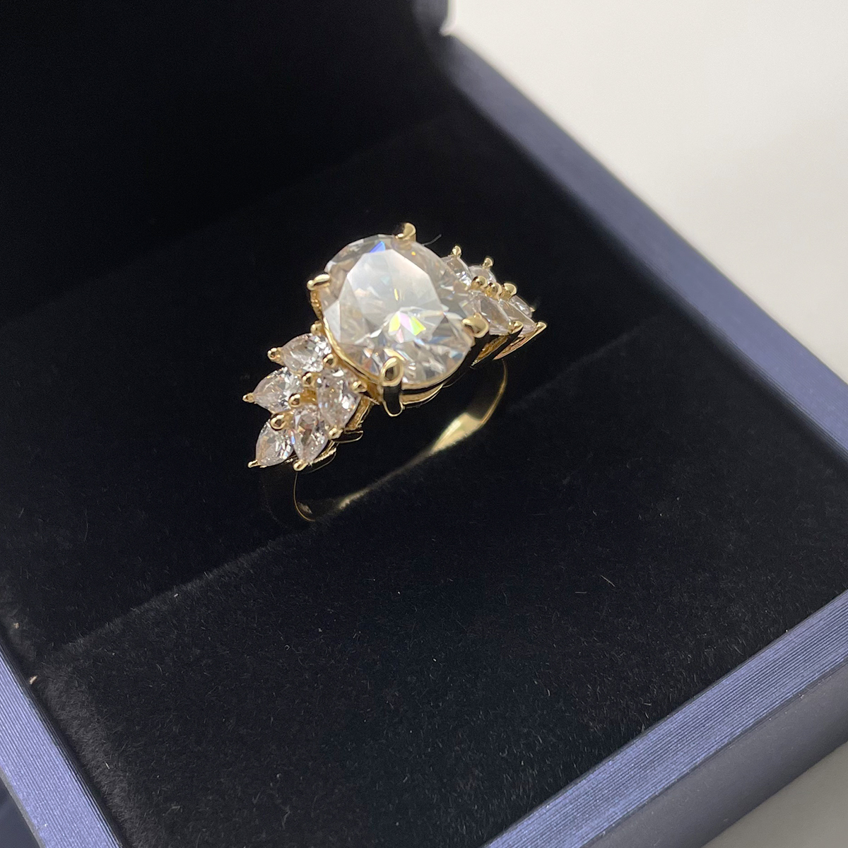 Silver Gold Plated 3ct Lab-Grown Emerald Moissanite Ring 10x8mm D Color VVS1 Pear Accents