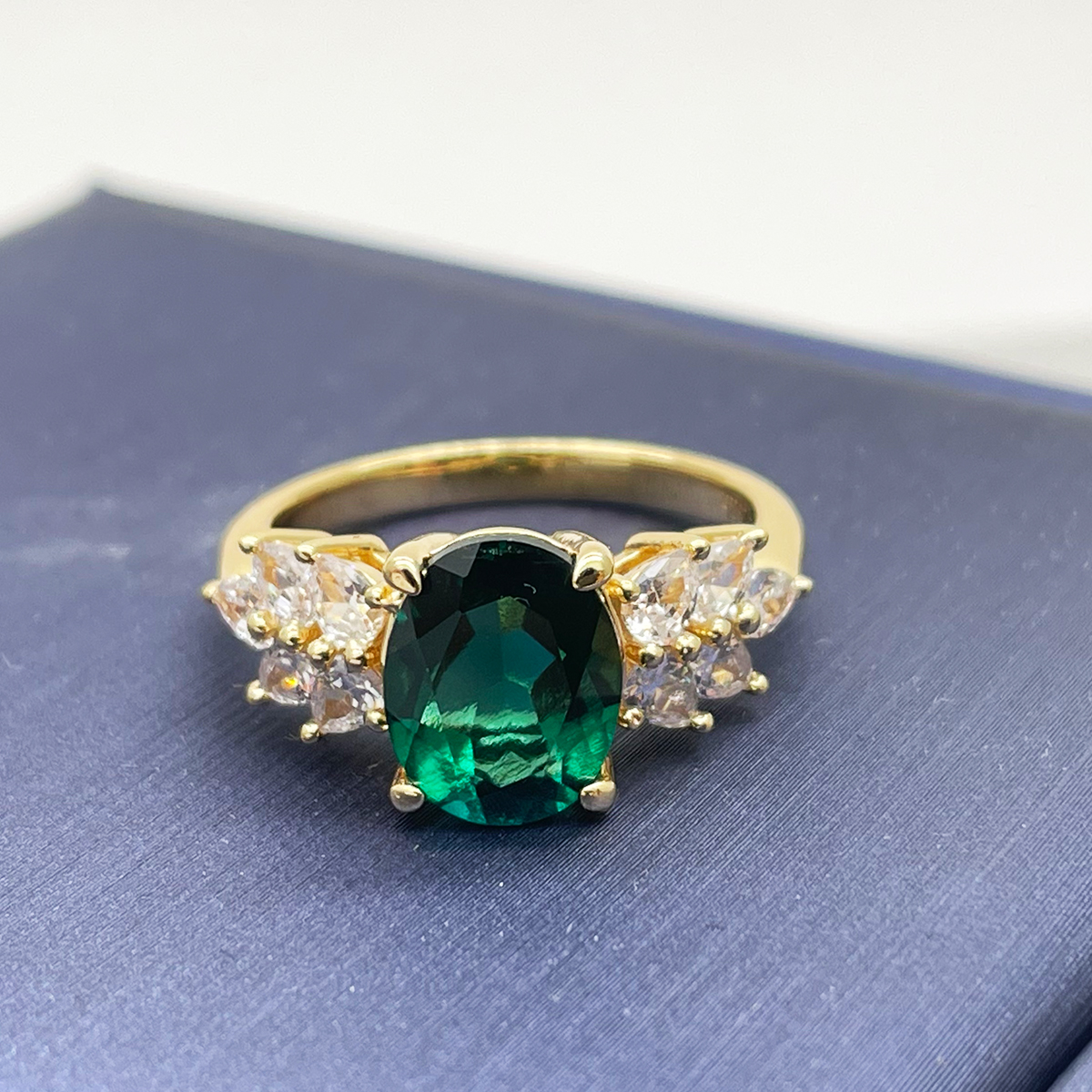 Silver Gold Plated 3ct Lab-Grown Emerald Moissanite Ring 10x8mm D Color VVS1 Pear Accents