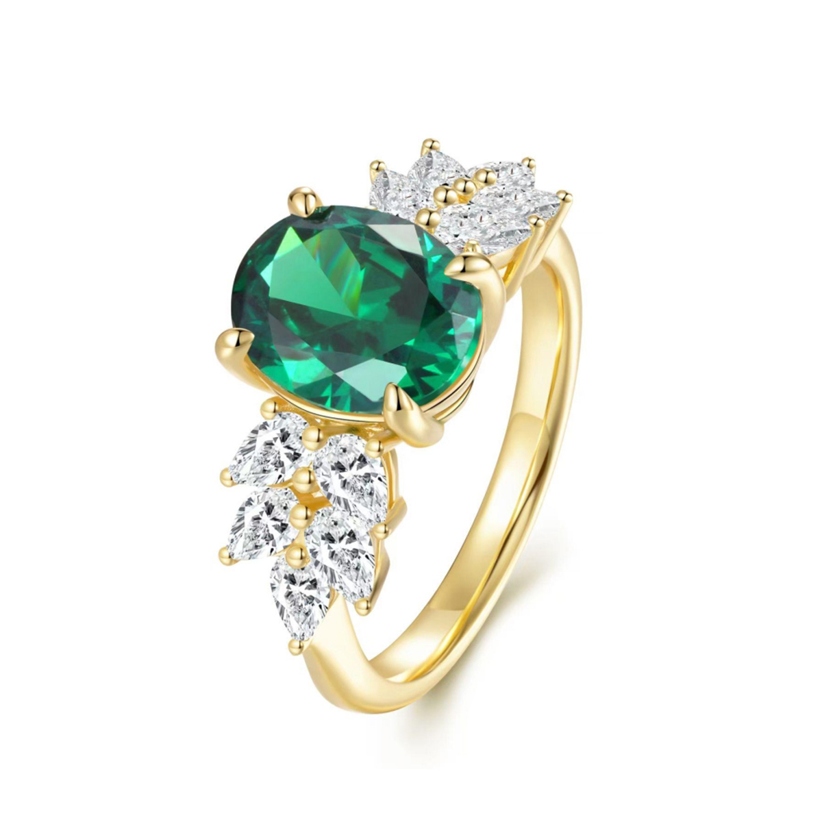 Silver Gold Plated 3ct Lab-Grown Emerald Moissanite Ring 10x8mm D Color VVS1 Pear Accents