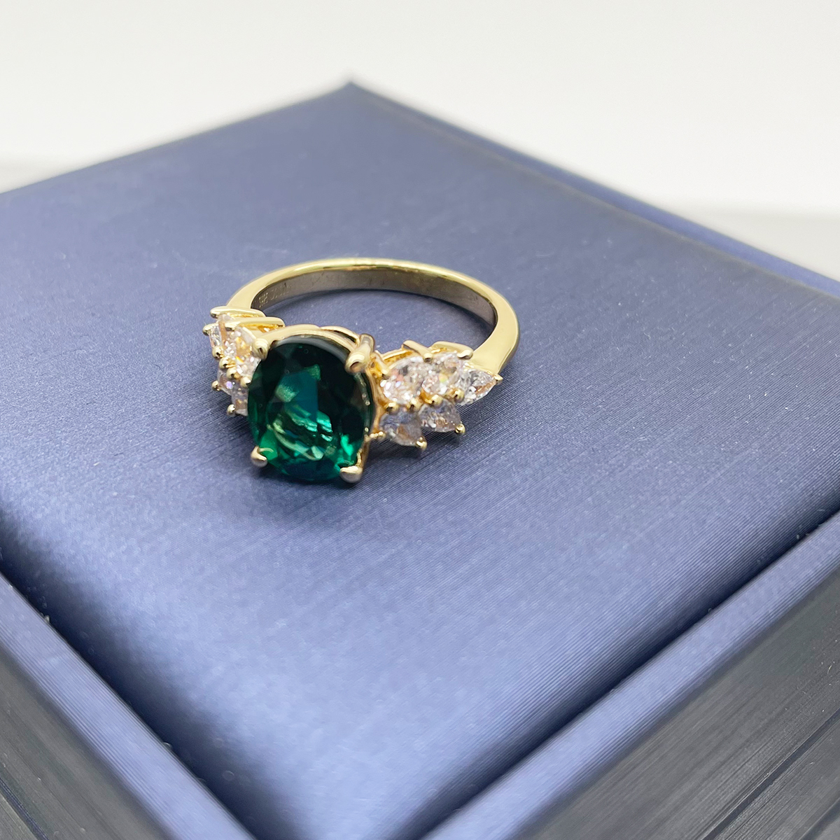 Silver Gold Plated 3ct Lab-Grown Emerald Moissanite Ring 10x8mm D Color VVS1 Pear Accents