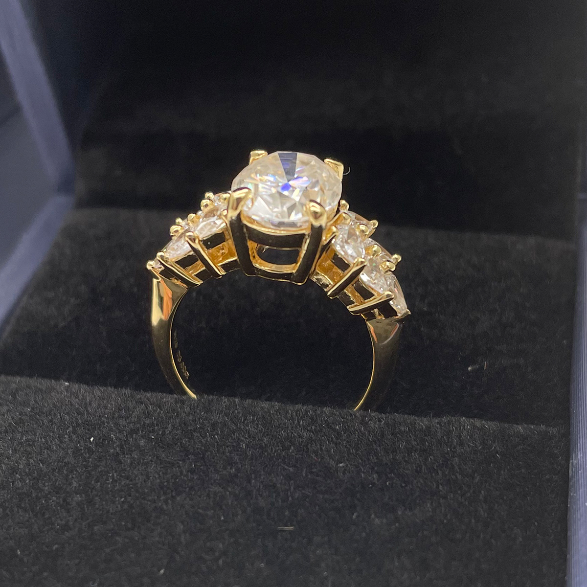 Silver Gold Plated 3ct Lab-Grown Emerald Moissanite Ring 10x8mm D Color VVS1 Pear Accents