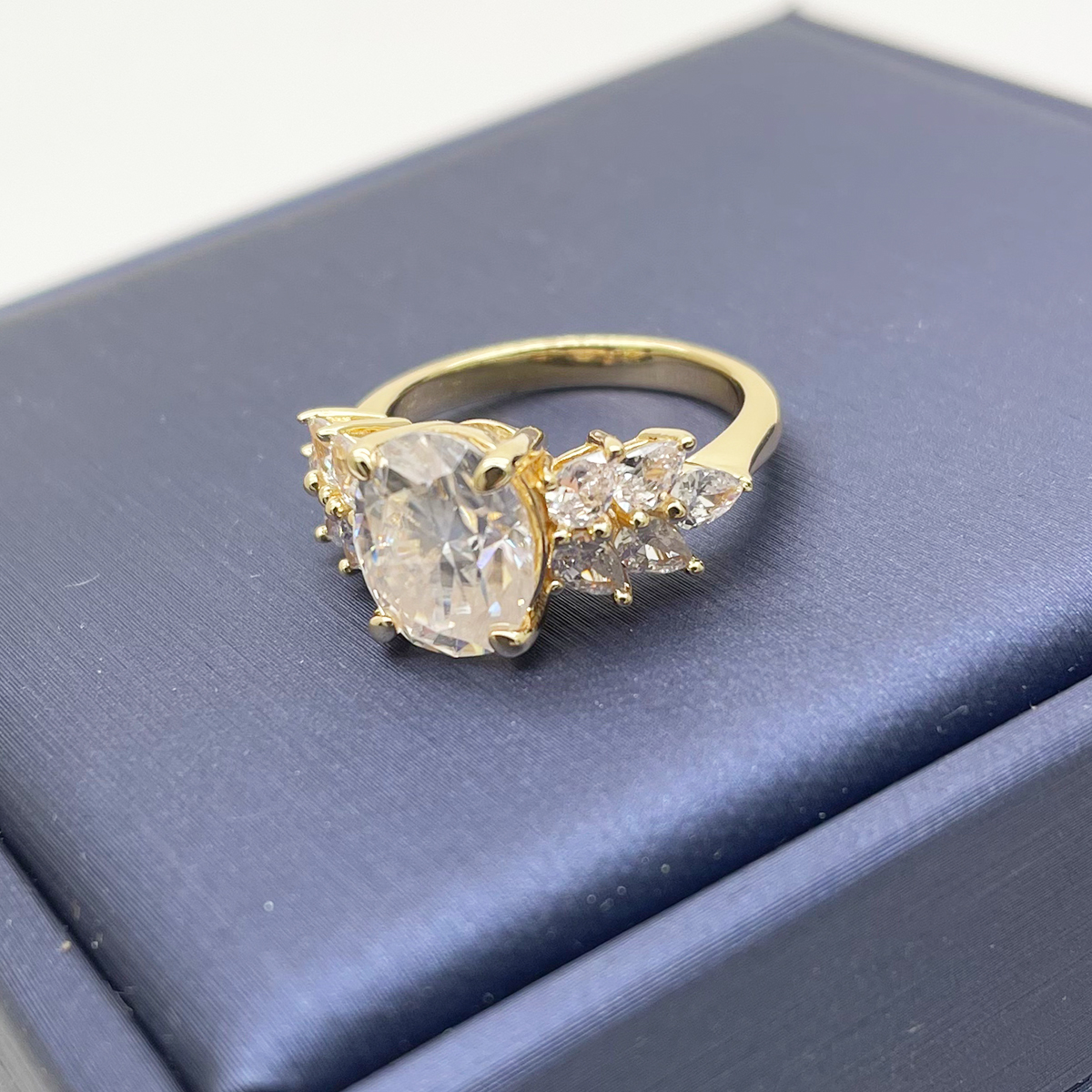 Silver Gold Plated 3ct Lab-Grown Emerald Moissanite Ring 10x8mm D Color VVS1 Pear Accents