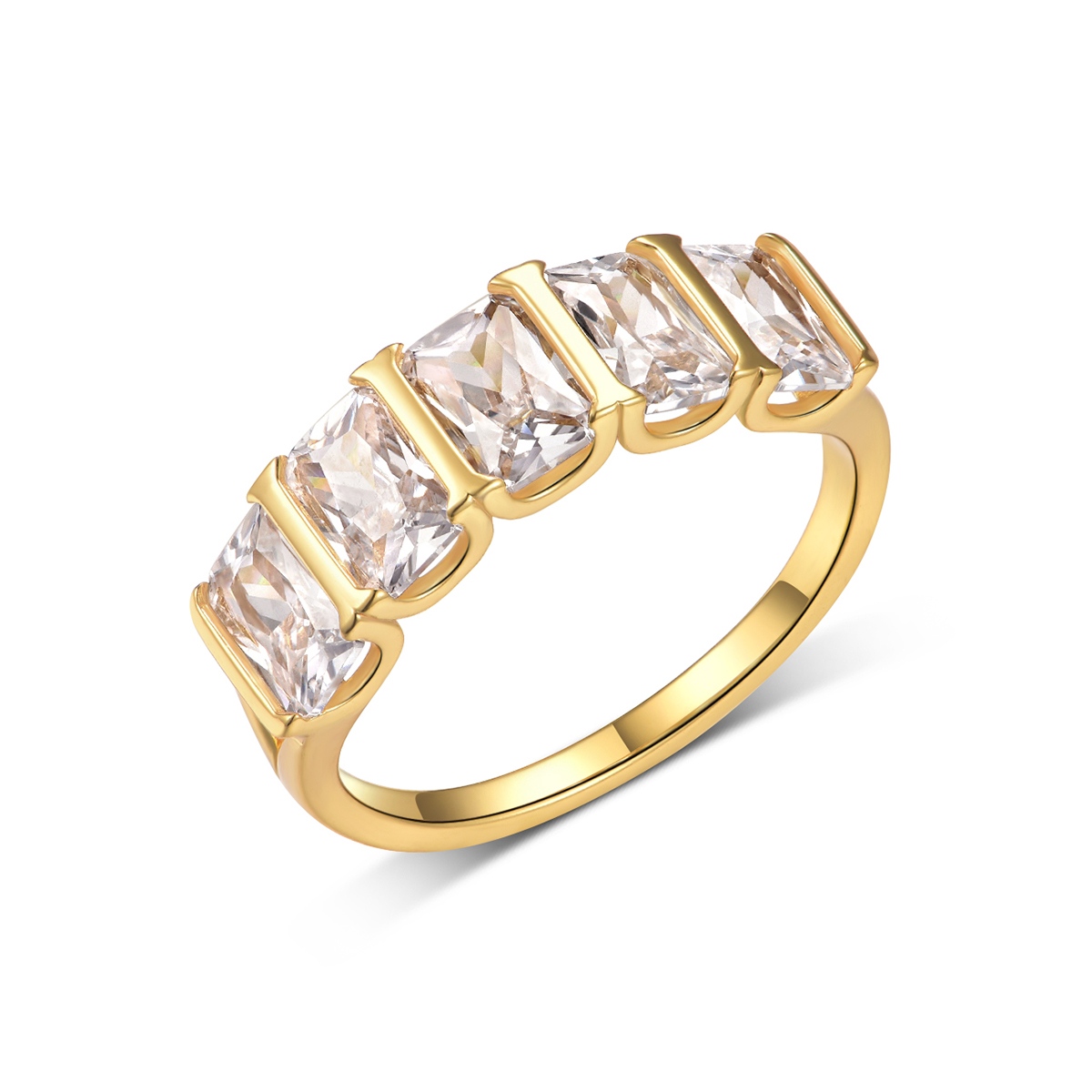 Silver Gold Plated 5-Stone 4x6mm Emerald Cut Moissanite Eternity Ring D Color VVS1 US 6-9
