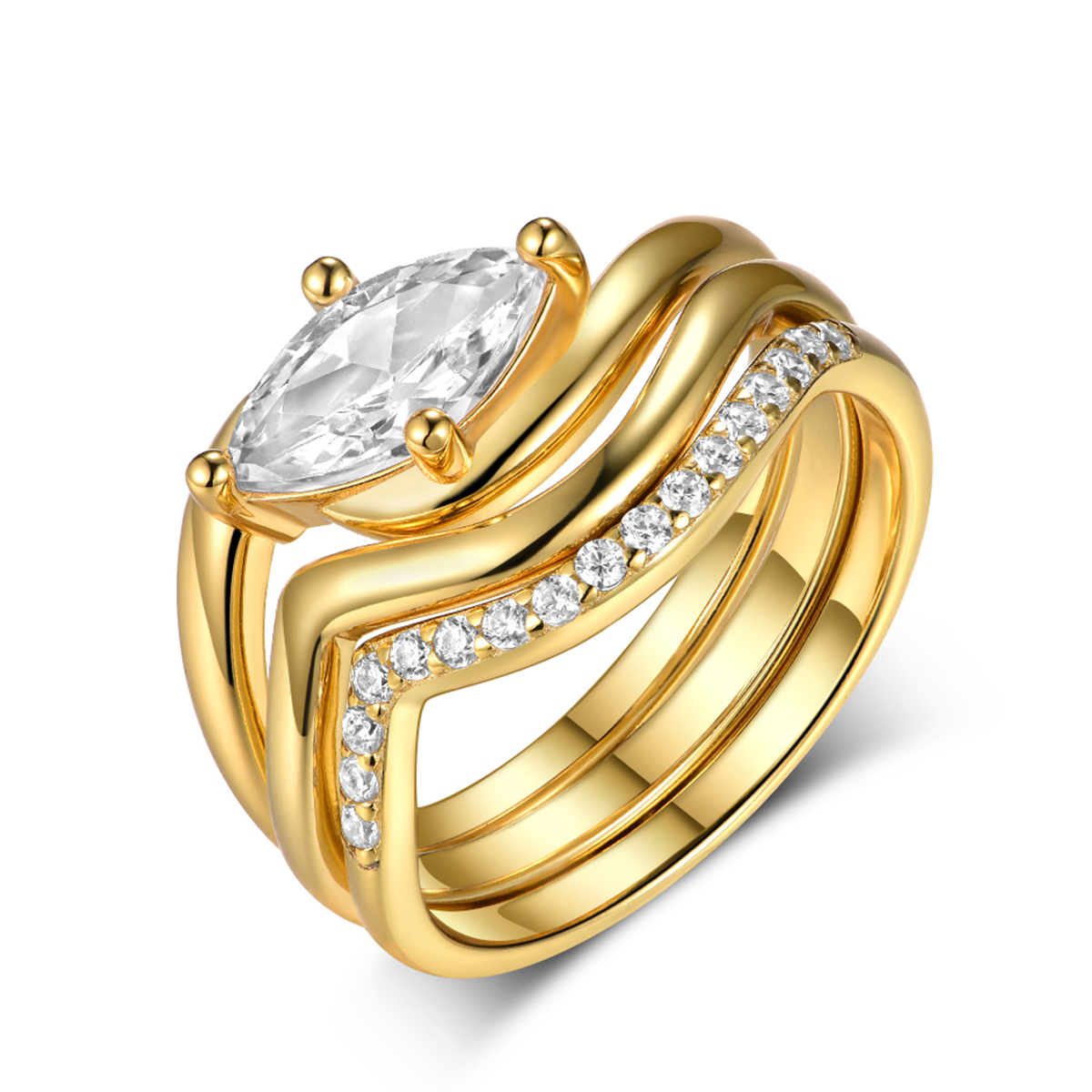 Silver Gold Plated 5x10mm Marquise Moissanite Ring Set Pave V-Band US Size 6-9 GRA