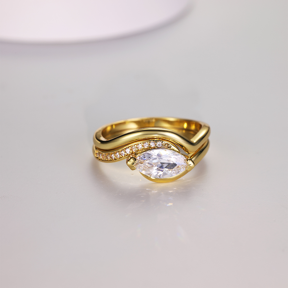 Silver Gold Plated 5x10mm Marquise Moissanite Ring Wave Interlocking Design D Color VVS1