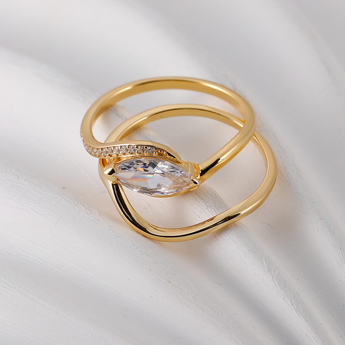 Silver Gold Plated 5x10mm Marquise Moissanite Ring Wave Interlocking Design D Color VVS1