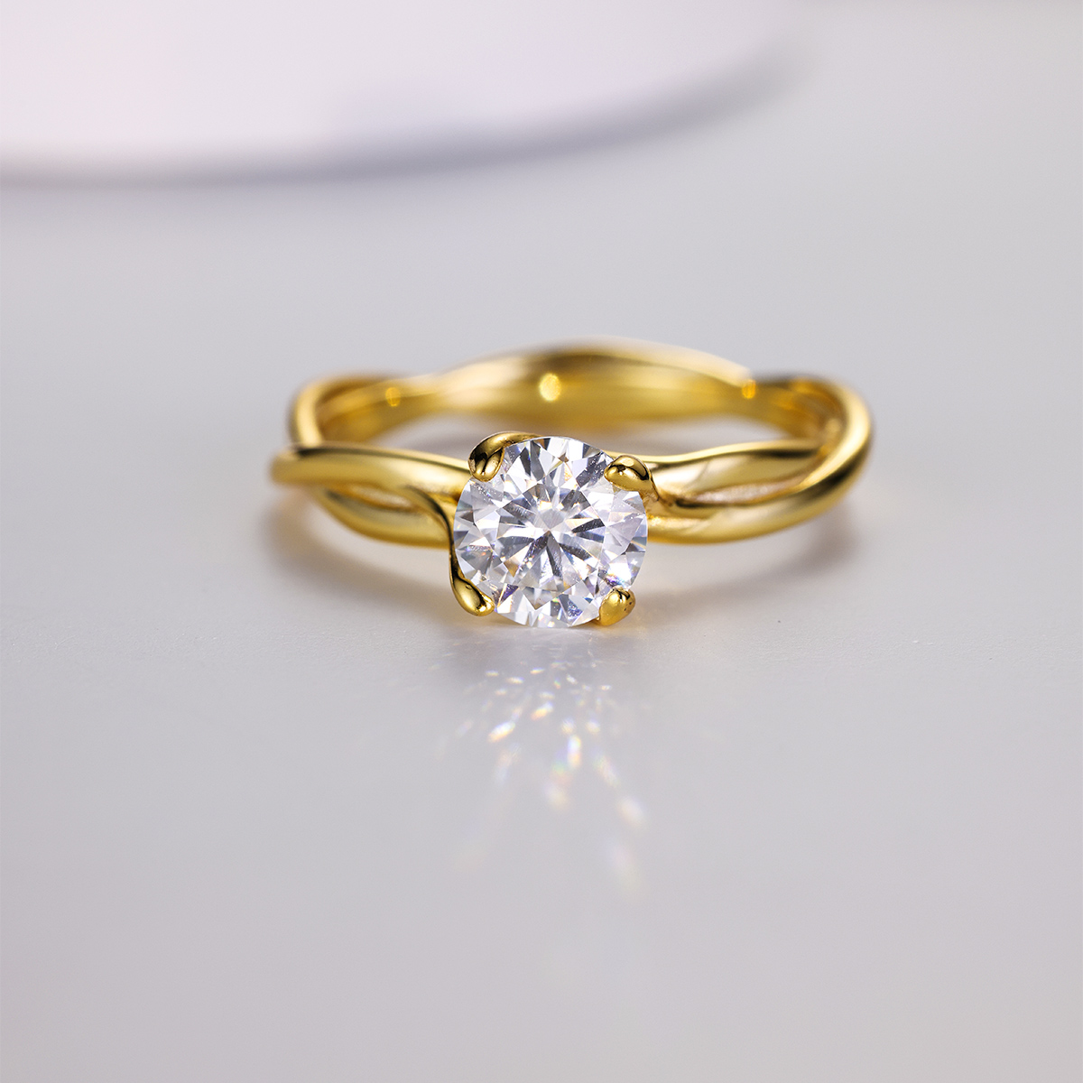 Silver Gold Plated 6.5mm Moissanite Ring Twisted Interlocking Band D Color VVS1 US Size