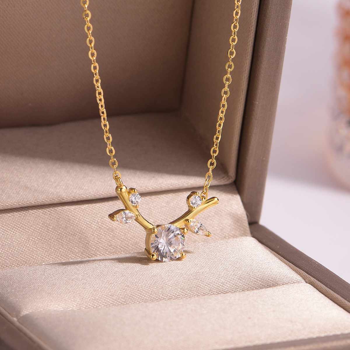 Silver Gold Plated Moissanite Branch Necklace, 6.0mm 0.8CT D VVS1 Round Stone, GRA
