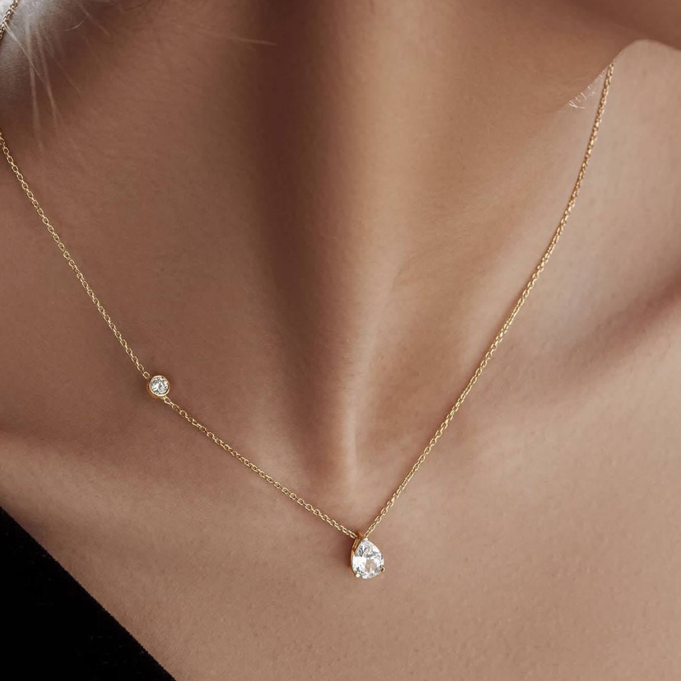 Silver Gold Plated Pear Moissanite Necklace, 6x8mm 1.25CT D VVS1 Stone, GRA Certified 45cm