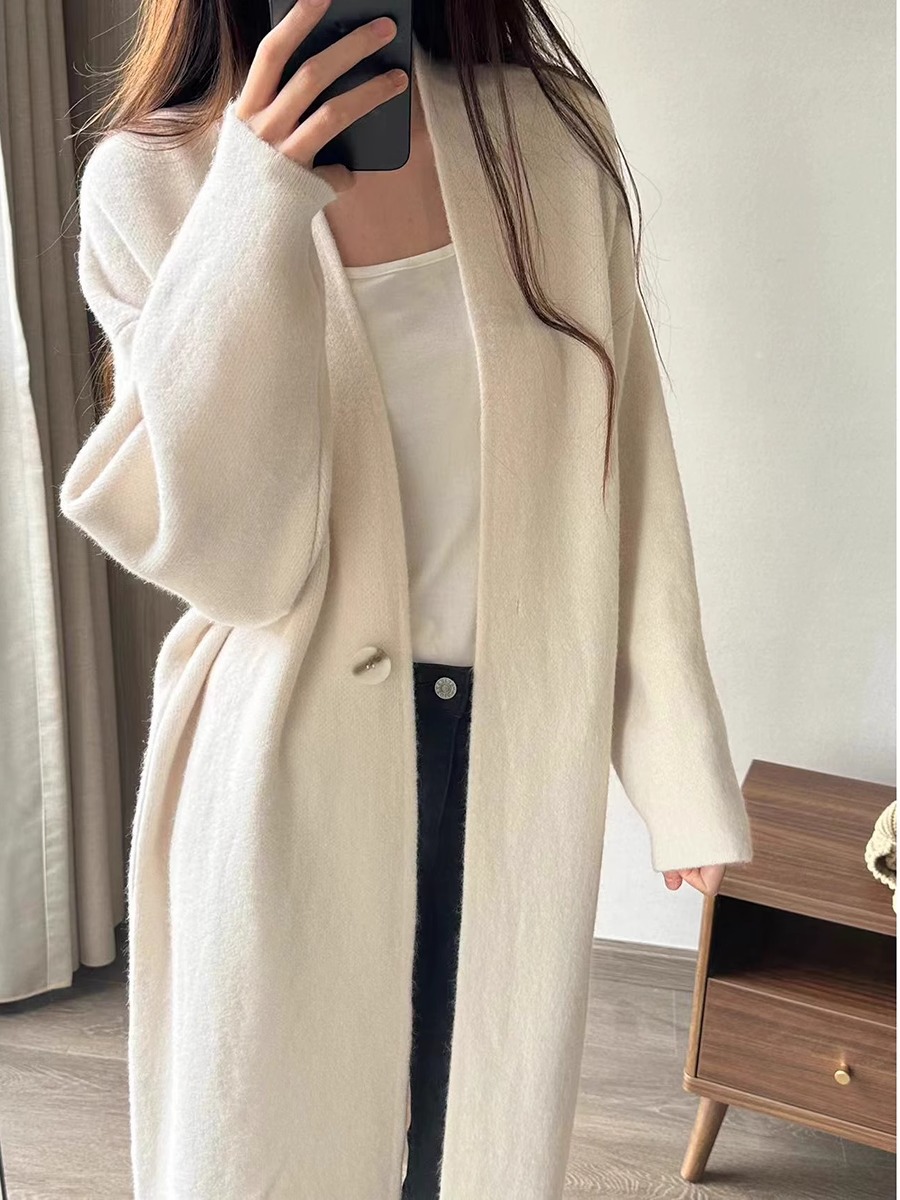 Simple One-button Knitted Loose-fitting Long Sweater Cardigan Coat
