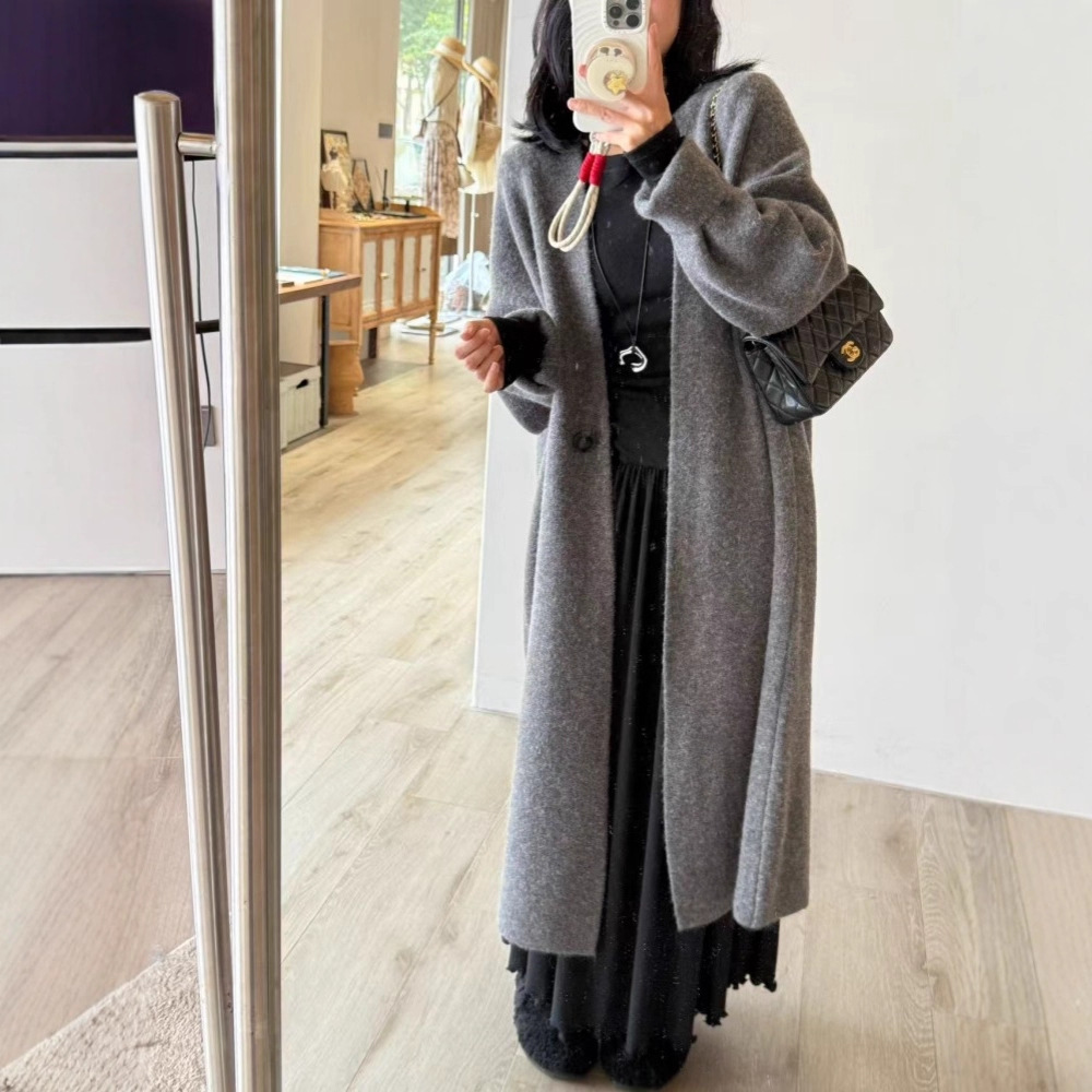 Simple One-button Knitted Loose-fitting Long Sweater Cardigan Coat