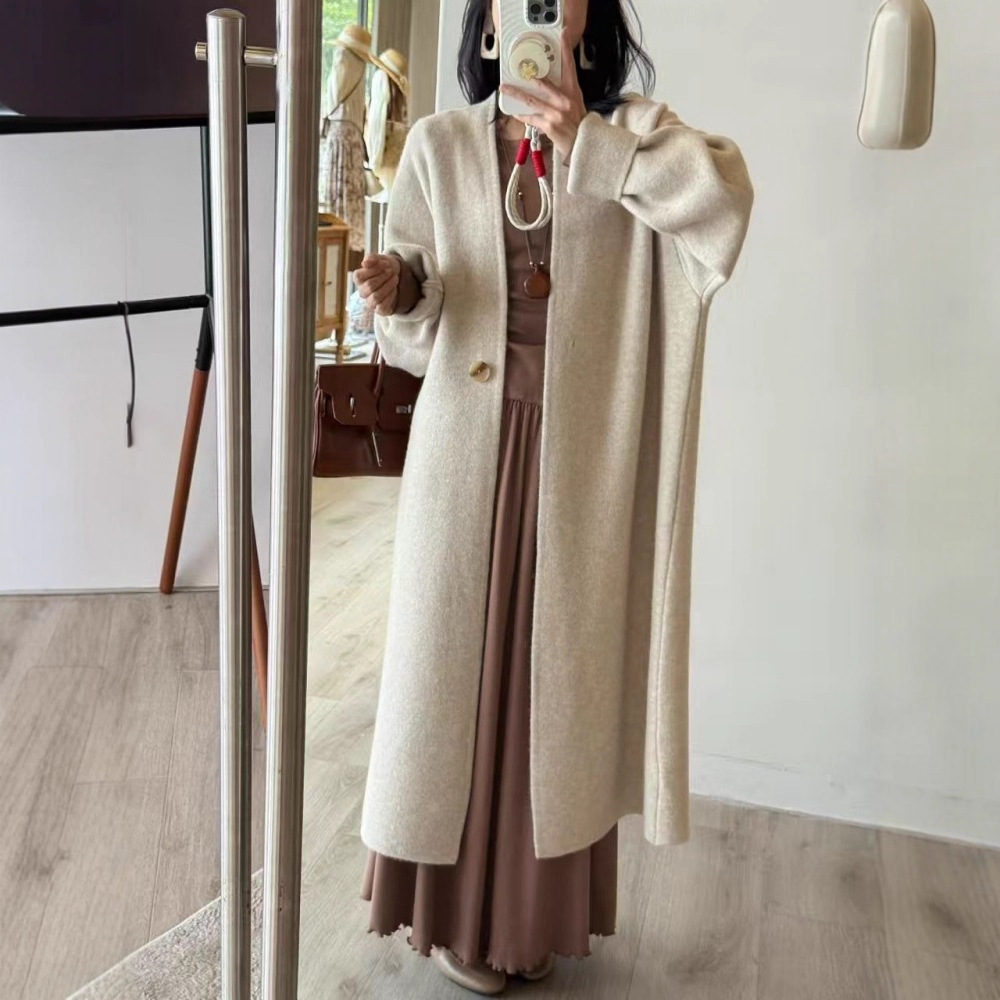 Simple One-button Knitted Loose-fitting Long Sweater Cardigan Coat