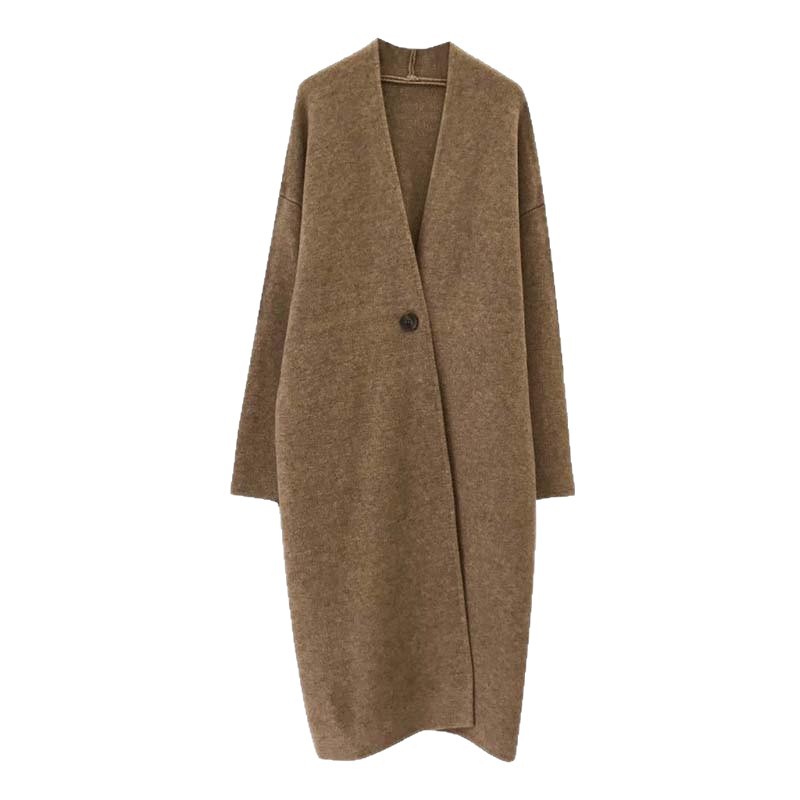 Simple One-button Knitted Loose-fitting Long Sweater Cardigan Coat