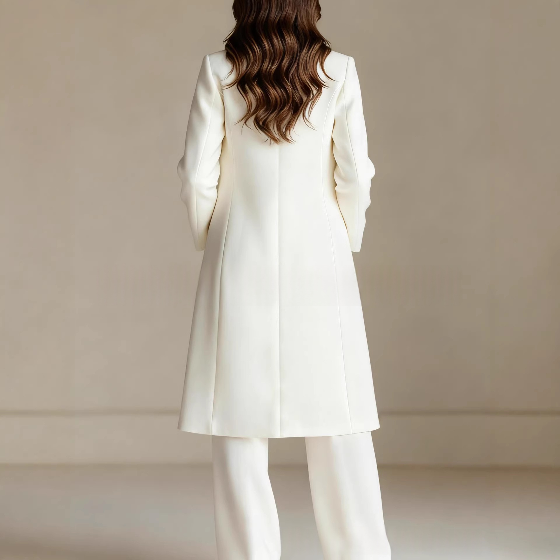 Solid-color Chic And Elegant Trench Coat And Suit Pants Three-piece Set