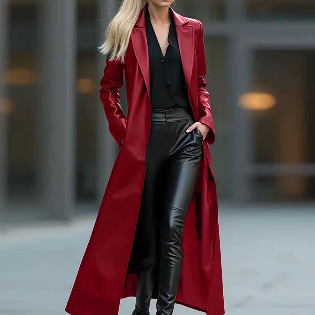 Solid Color Loose Fit Long Leather Coat