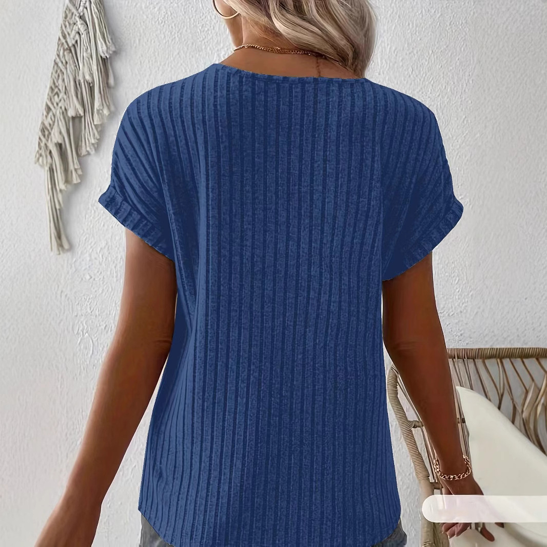 Solid-color Women's Zip-up Short-sleeve Pullover T-shirt