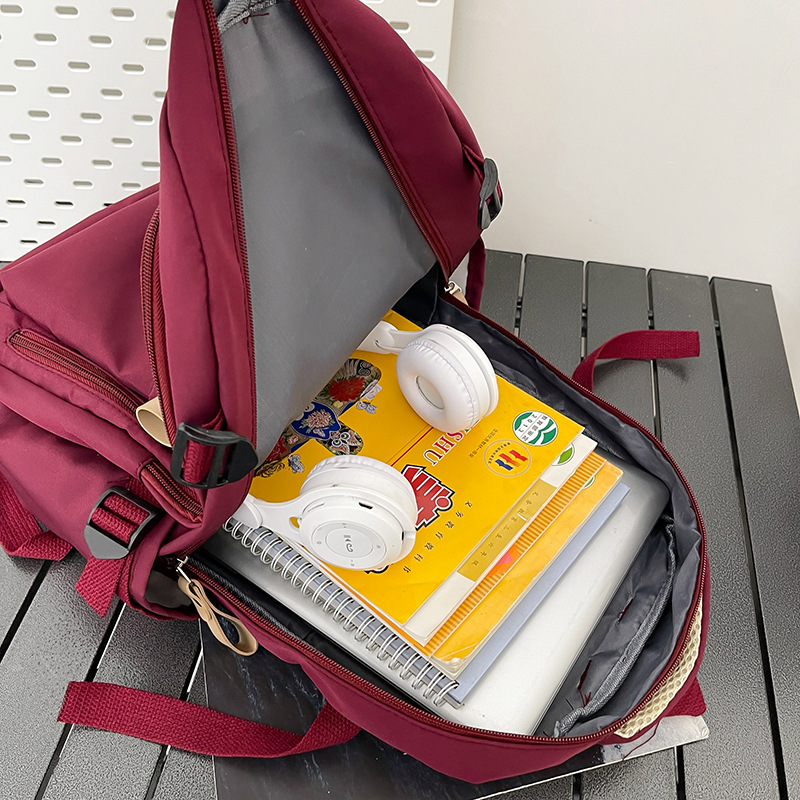 Solid Multi-pocket Backpack Korean Version Junior High School Students Schoolbag Outdoor