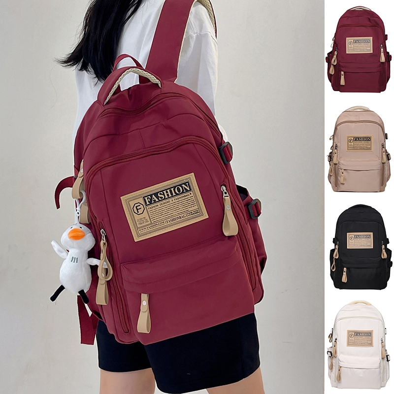 Solid Multi-pocket Backpack Korean Version Junior High School Students Schoolbag Outdoor