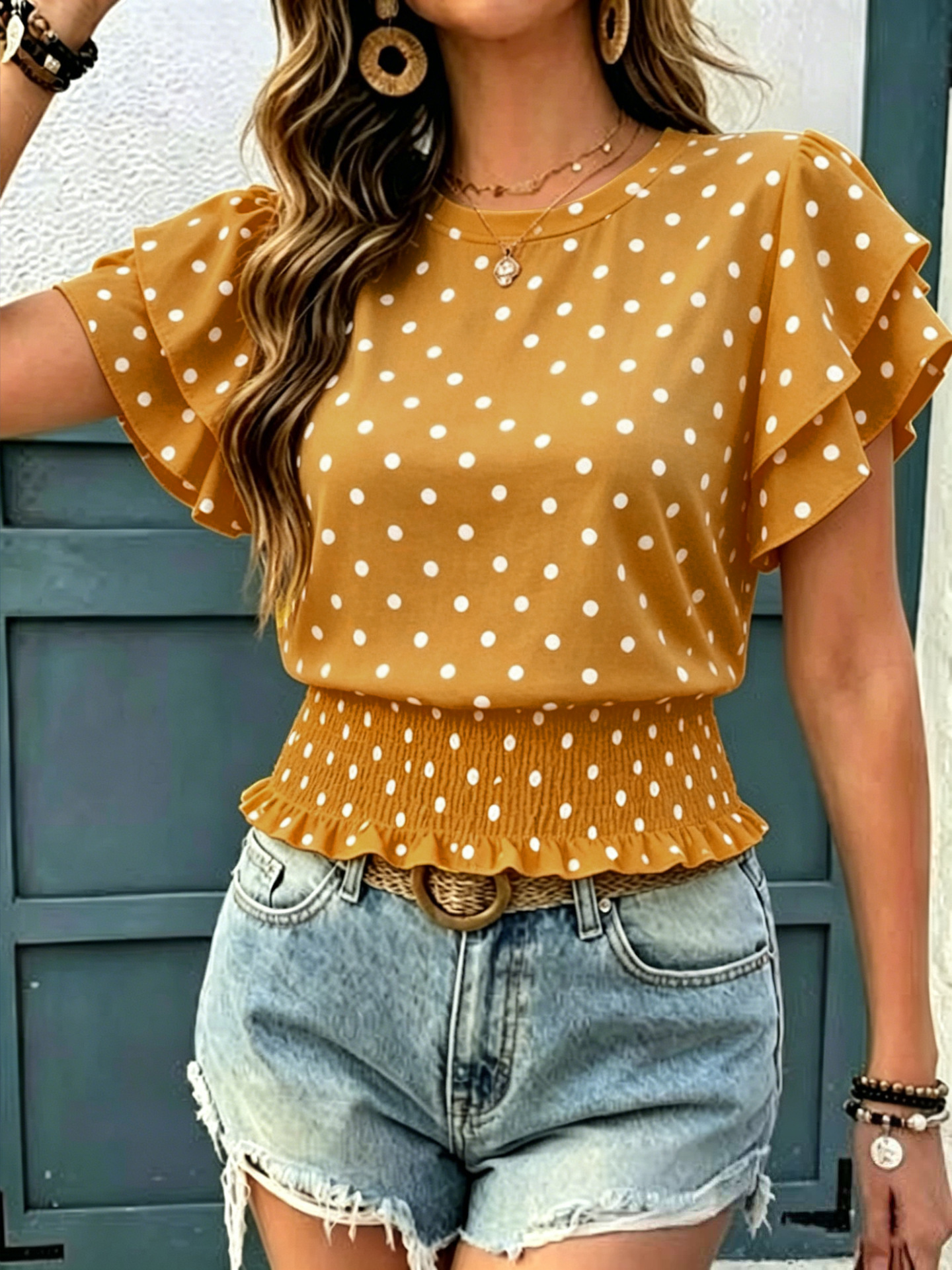 SpringSummer Crew Neck Printed Casual Top