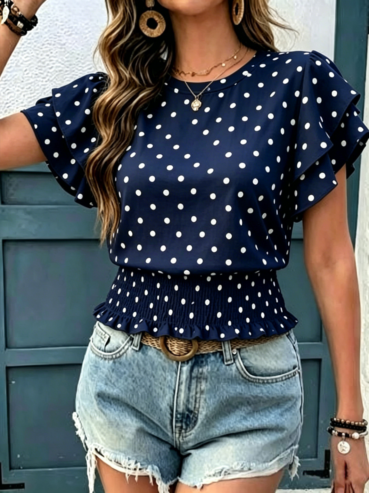 SpringSummer Crew Neck Printed Casual Top