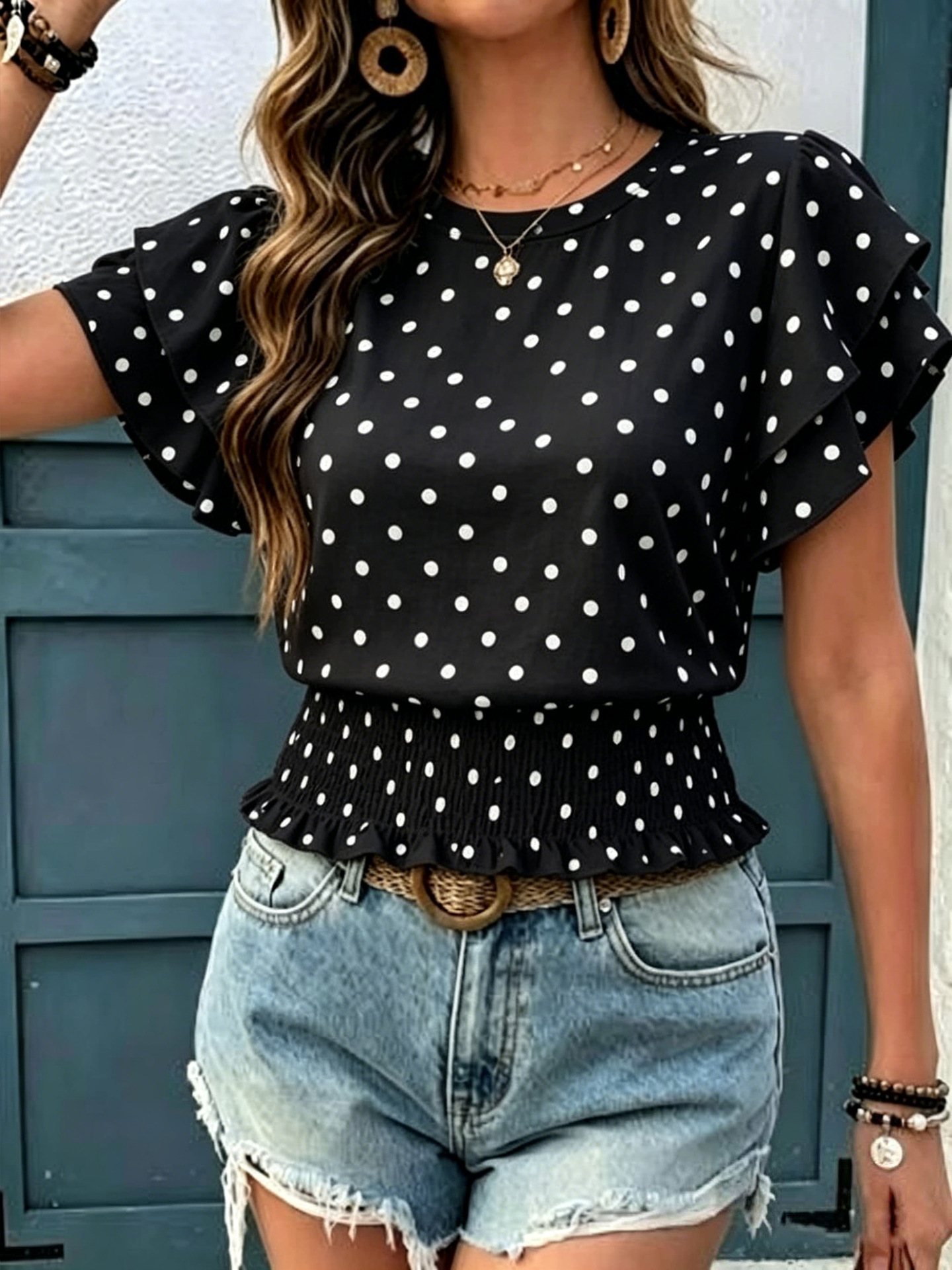 SpringSummer Crew Neck Printed Casual Top