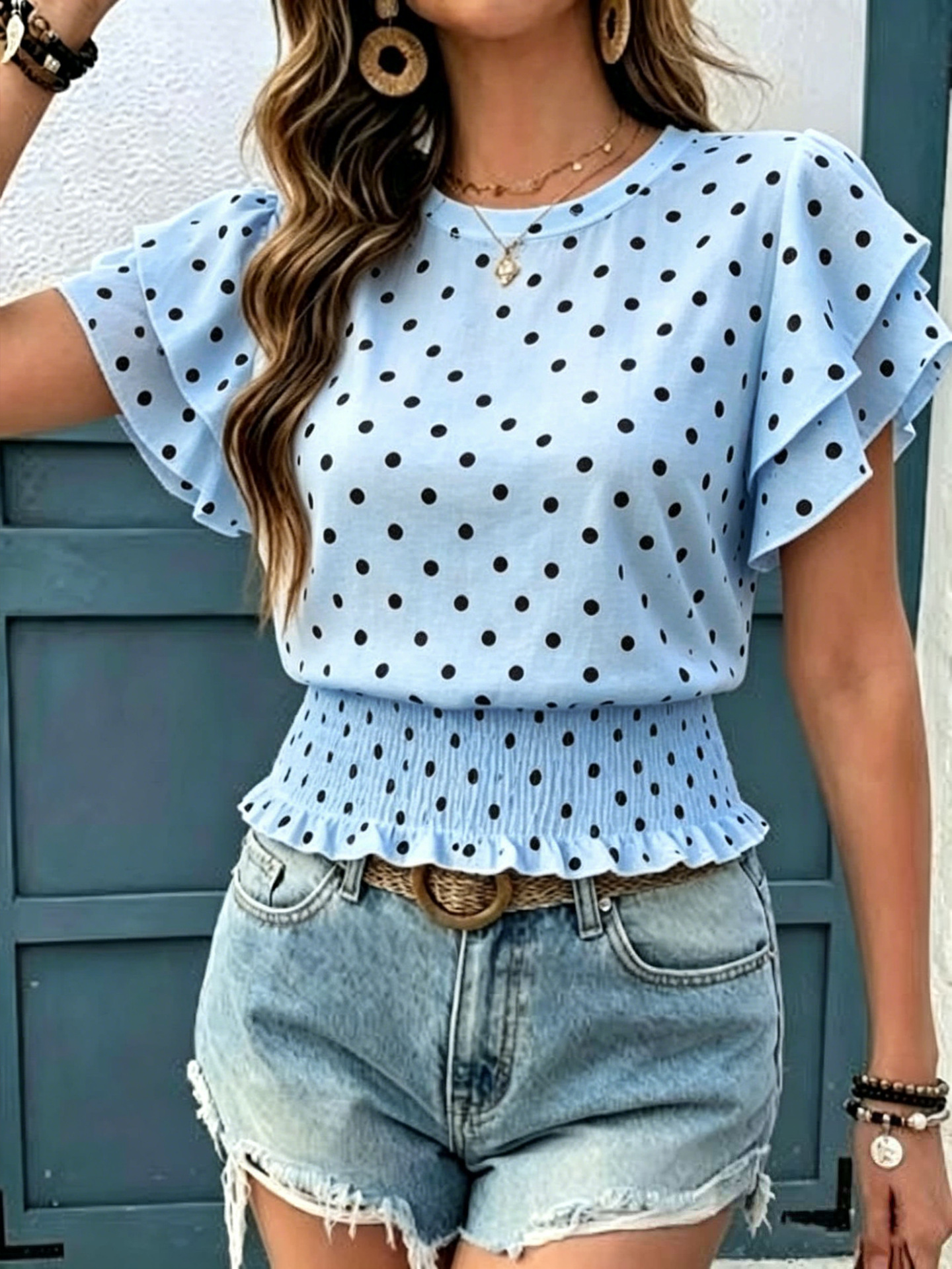 SpringSummer Crew Neck Printed Casual Top