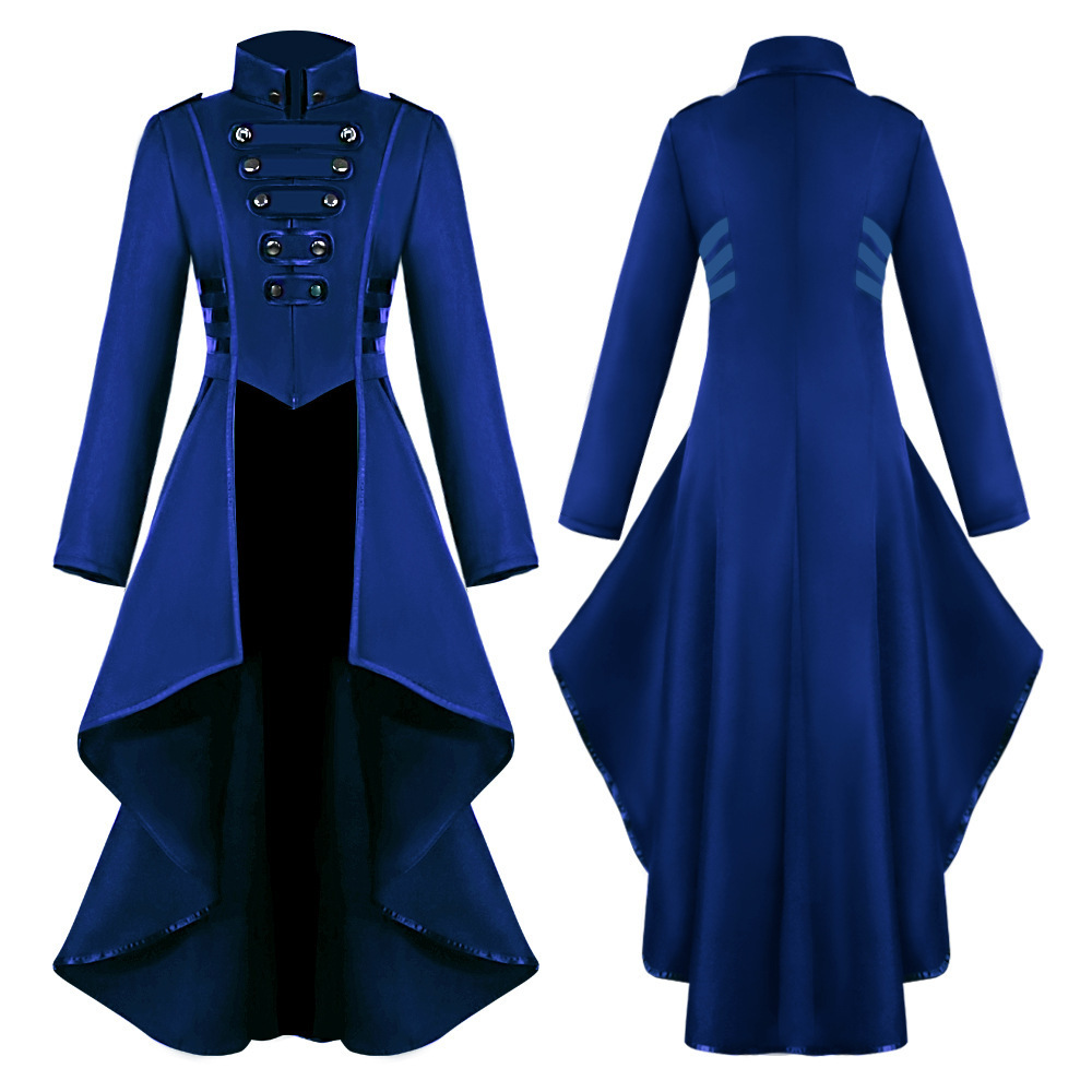 Stand-up Collar With Tie Detail Asymmetrical Hem Gothic Long-sleeve Coat