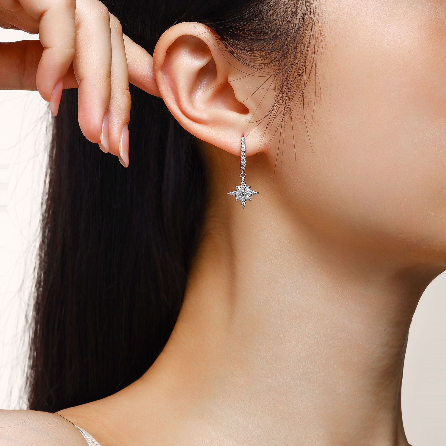 Star And Moon In Harmony - Earrings Set With Top-quality Moissanite, Silver And