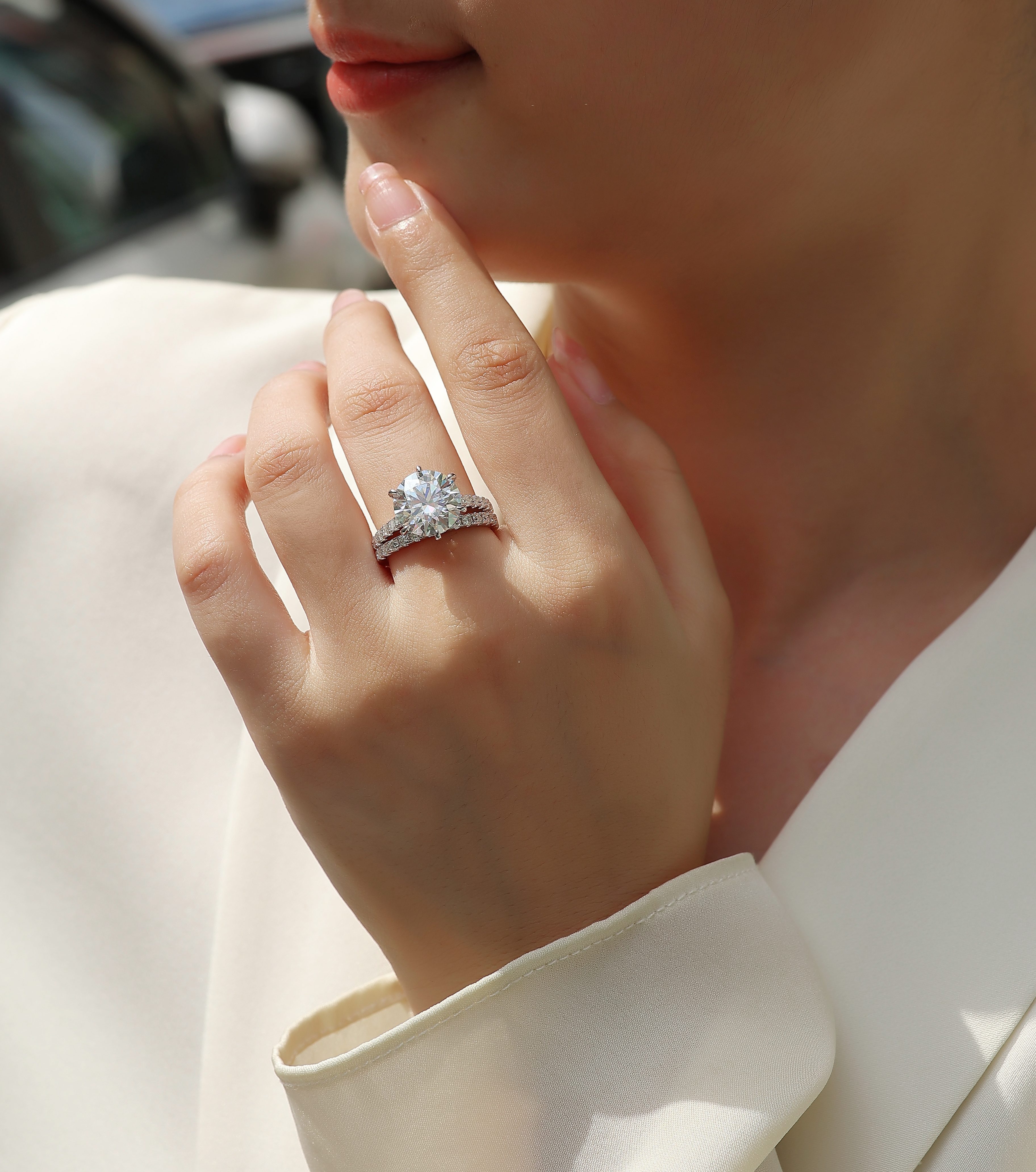 Star Double Dance - A 5-carat Silver Diamond Ring Set With Top-quality Moissanite And