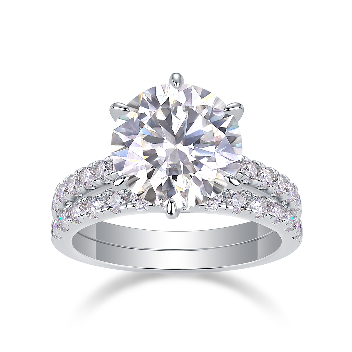 Star Double Dance - A 5-carat Silver Diamond Ring Set With Top-quality Moissanite And