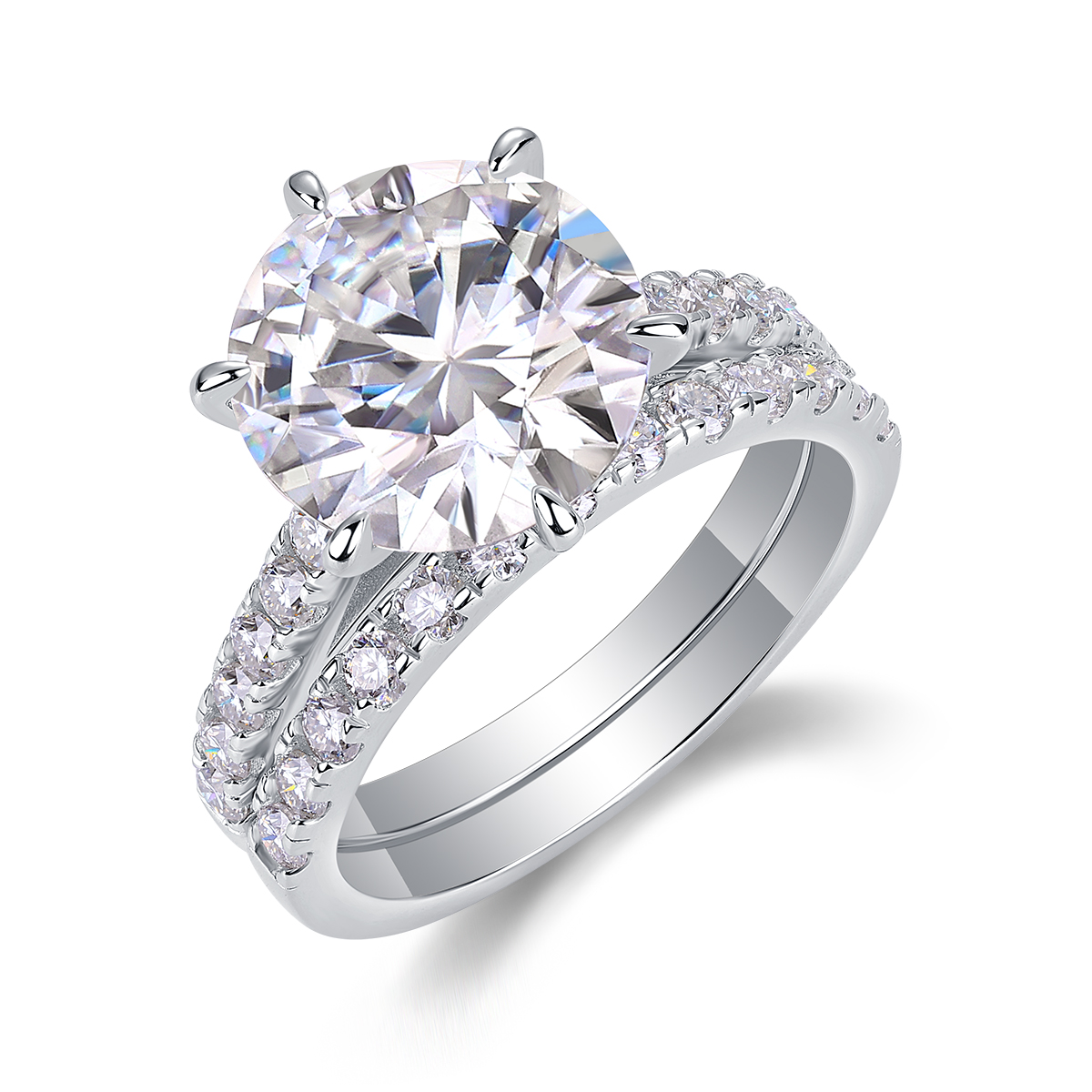 Star Double Dance - A 5-carat Silver Diamond Ring Set With Top-quality Moissanite And