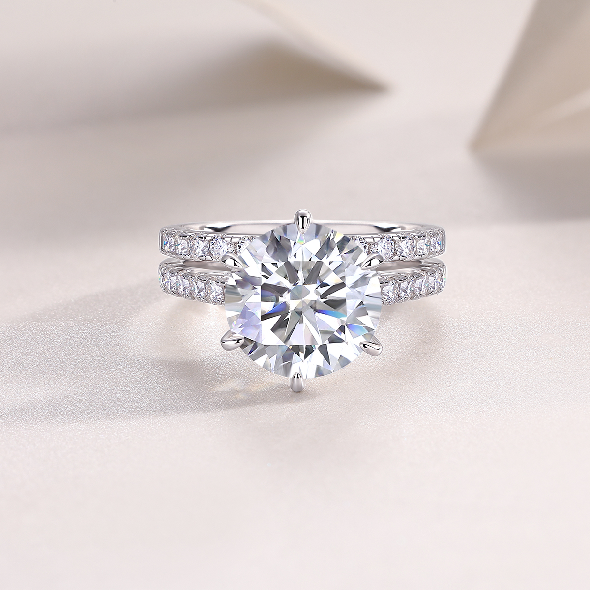 Star Double Dance - A 5-carat Silver Diamond Ring Set With Top-quality Moissanite And