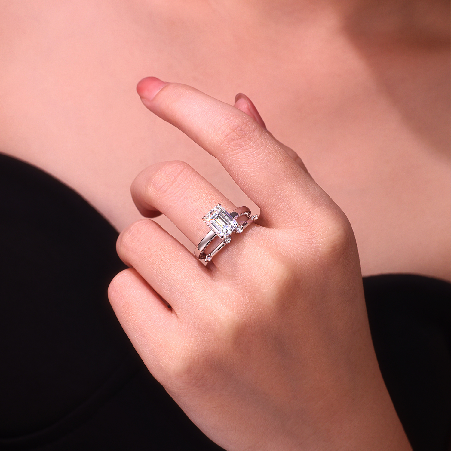 Star Eye Ring - Set With Top-quality Octagonal Moissanite Silver And Platinum-plated