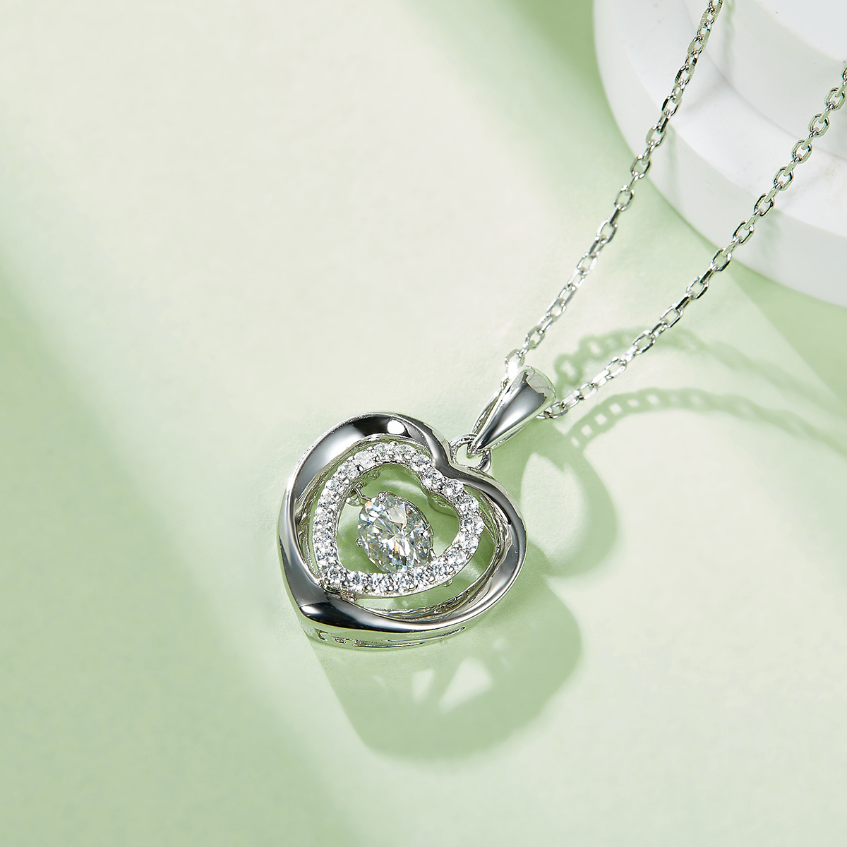Sterling Silver 0.5ct D Color VVS1 Moissanite Heart Necklace 45cm Platinum Plated Pave