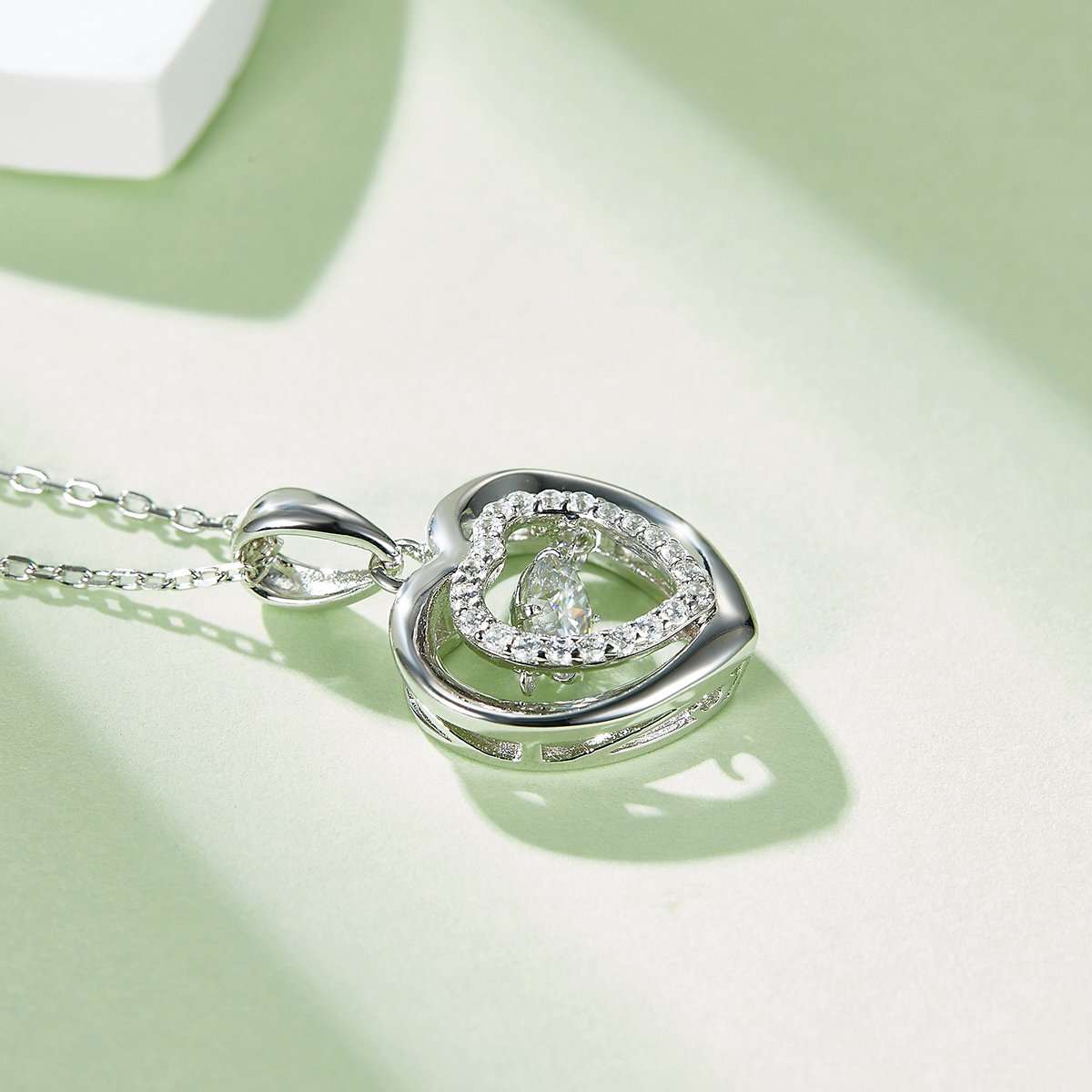 Sterling Silver 0.5ct D Color VVS1 Moissanite Heart Necklace 45cm Platinum Plated Pave