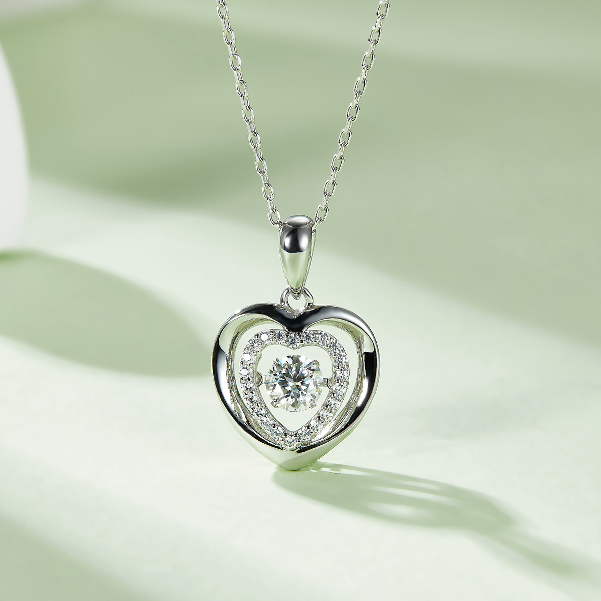 Sterling Silver 0.5ct D Color VVS1 Moissanite Heart Necklace 45cm Platinum Plated Pave