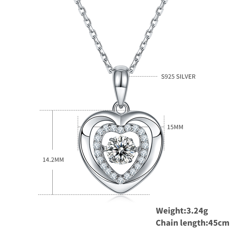 Sterling Silver 0.5ct D Color VVS1 Moissanite Heart Necklace 45cm Platinum Plated Pave
