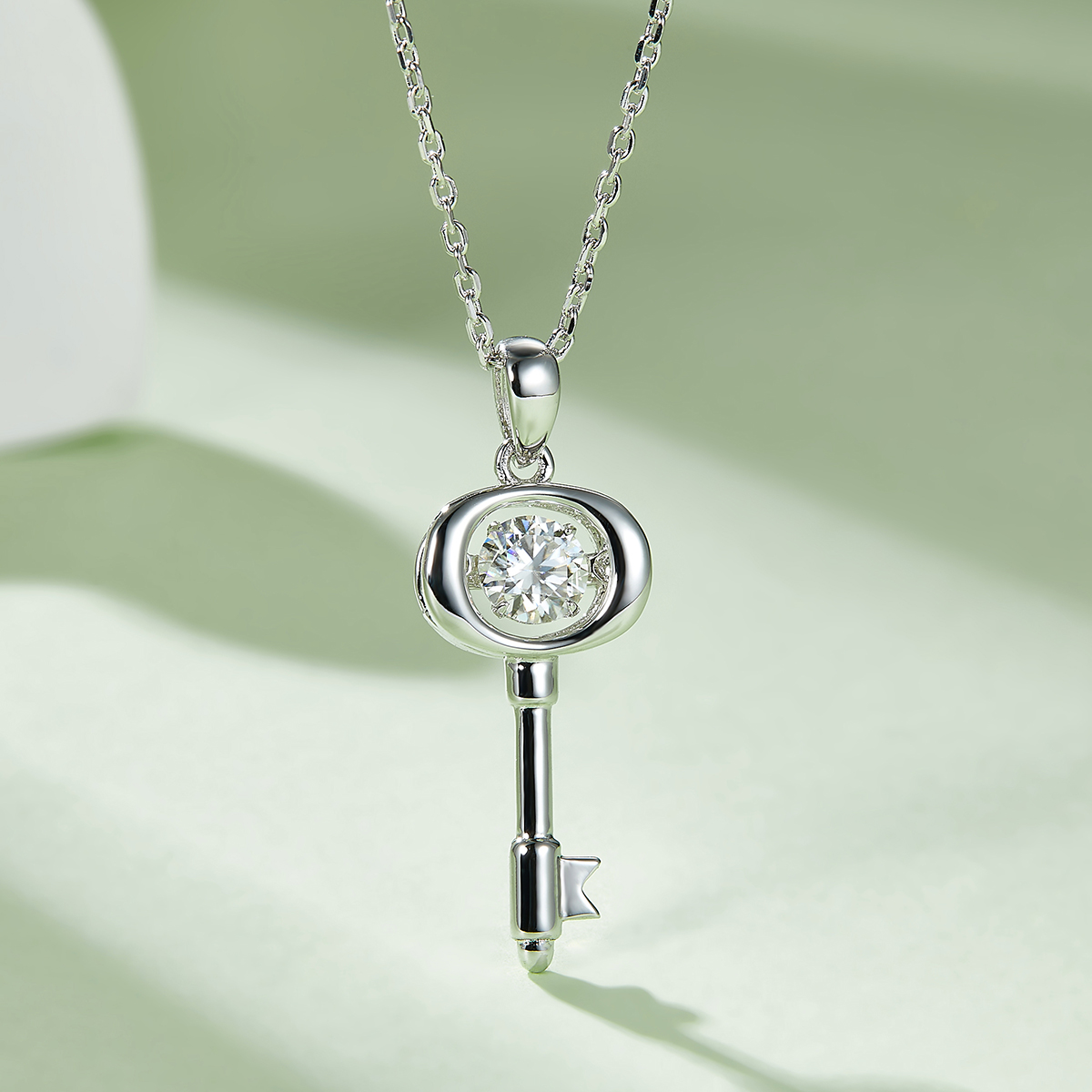 Sterling Silver 0.5ct D Color VVS1 Moissanite Key Necklace 45cm Platinum Plated GRA