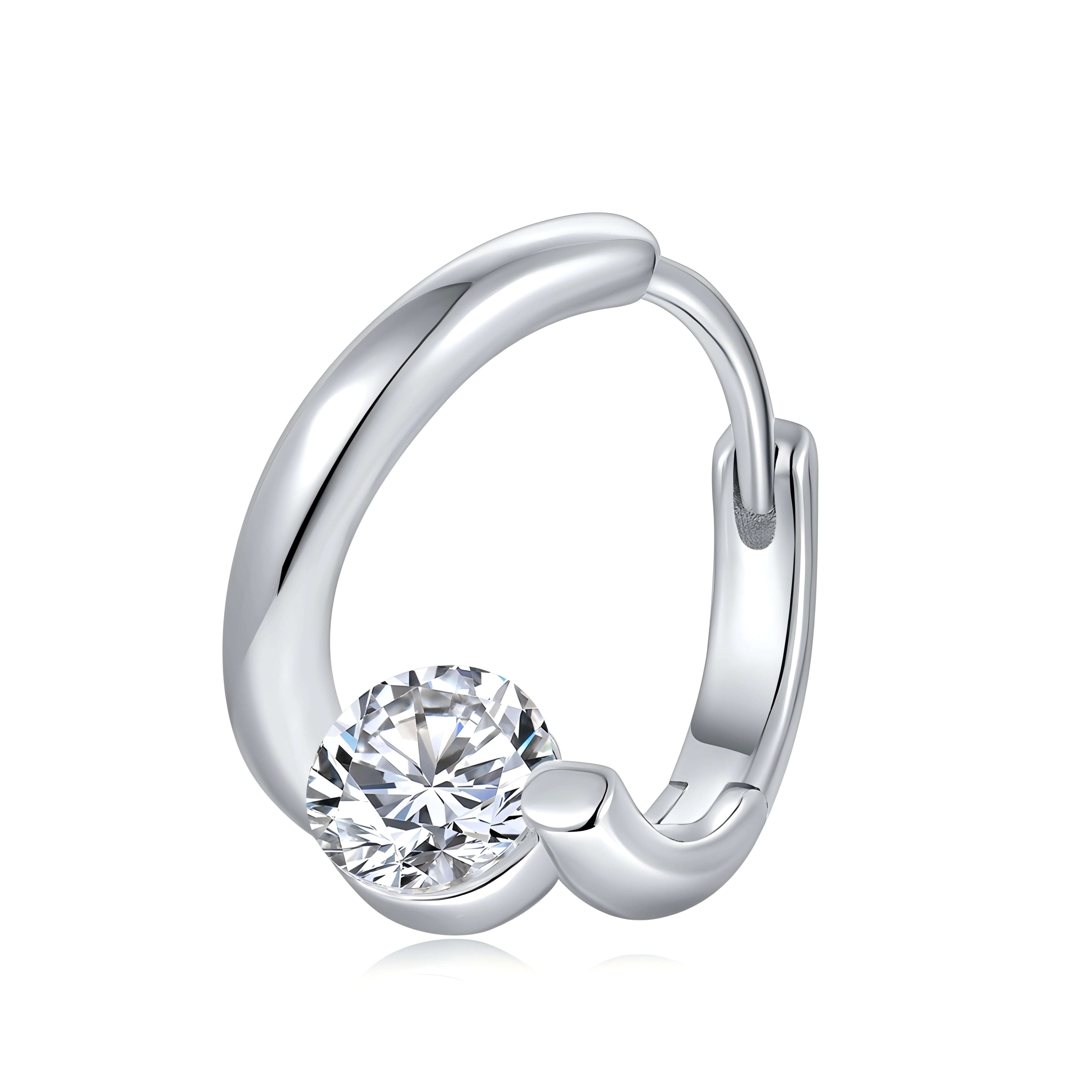 Sterling Silver 0.5CT Moissanite Hoop Earrings Round Cut Bottom Set Huggie Hoop With GRA