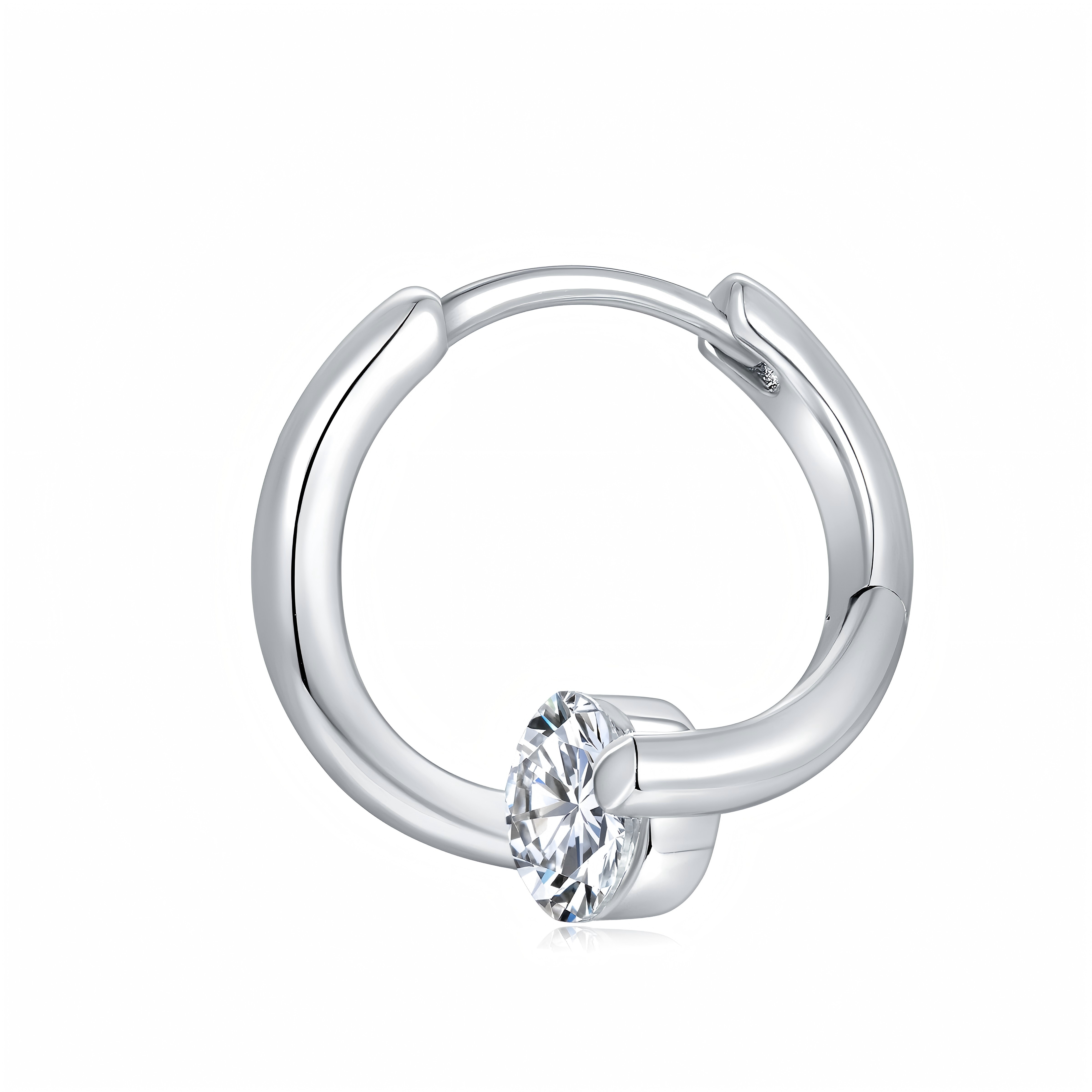 Sterling Silver 0.5CT Moissanite Hoop Earrings Round Cut Bottom Set Huggie Hoop With GRA