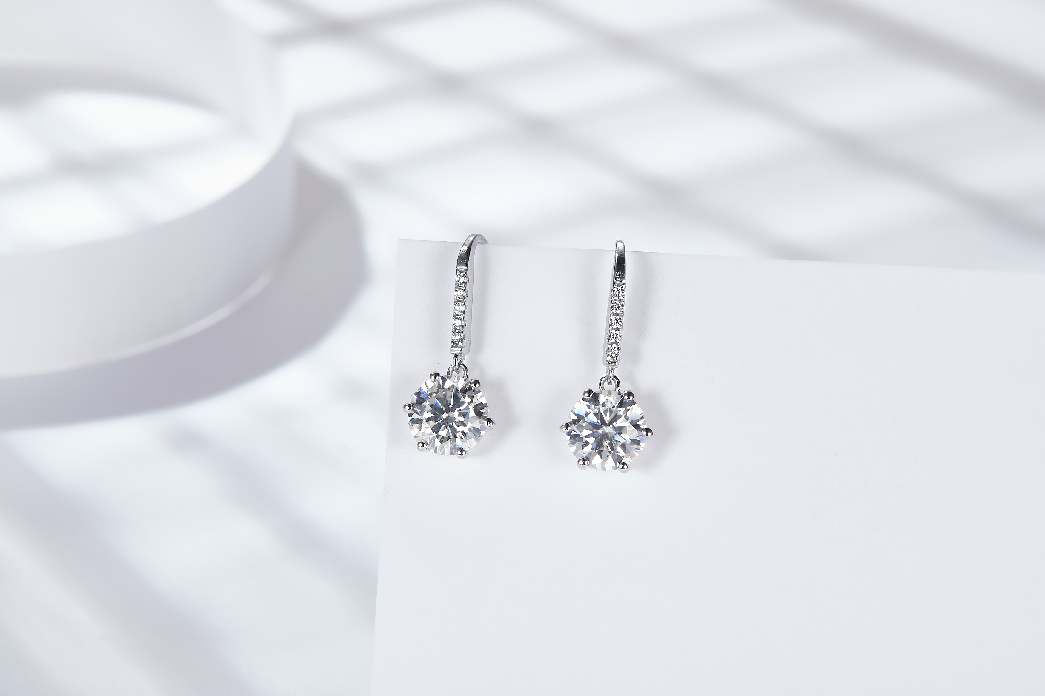 Sterling Silver 0.5CT Or Moissanite Dangle Earrings Platinum Plated Long Hook Drop