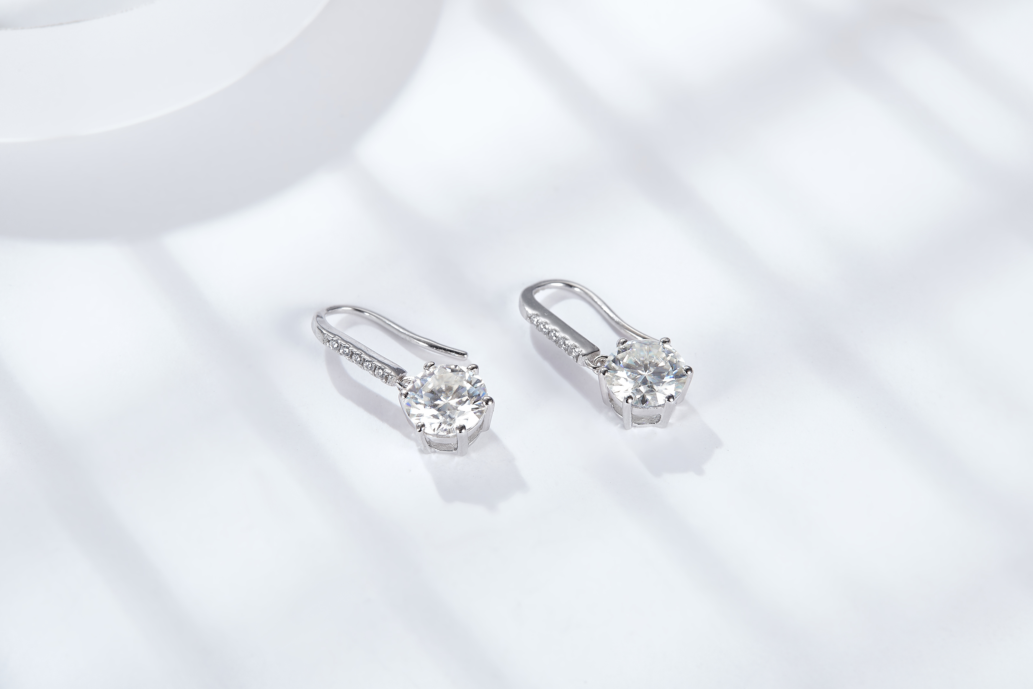Sterling Silver 0.5CT Or Moissanite Dangle Earrings Platinum Plated Long Hook Drop