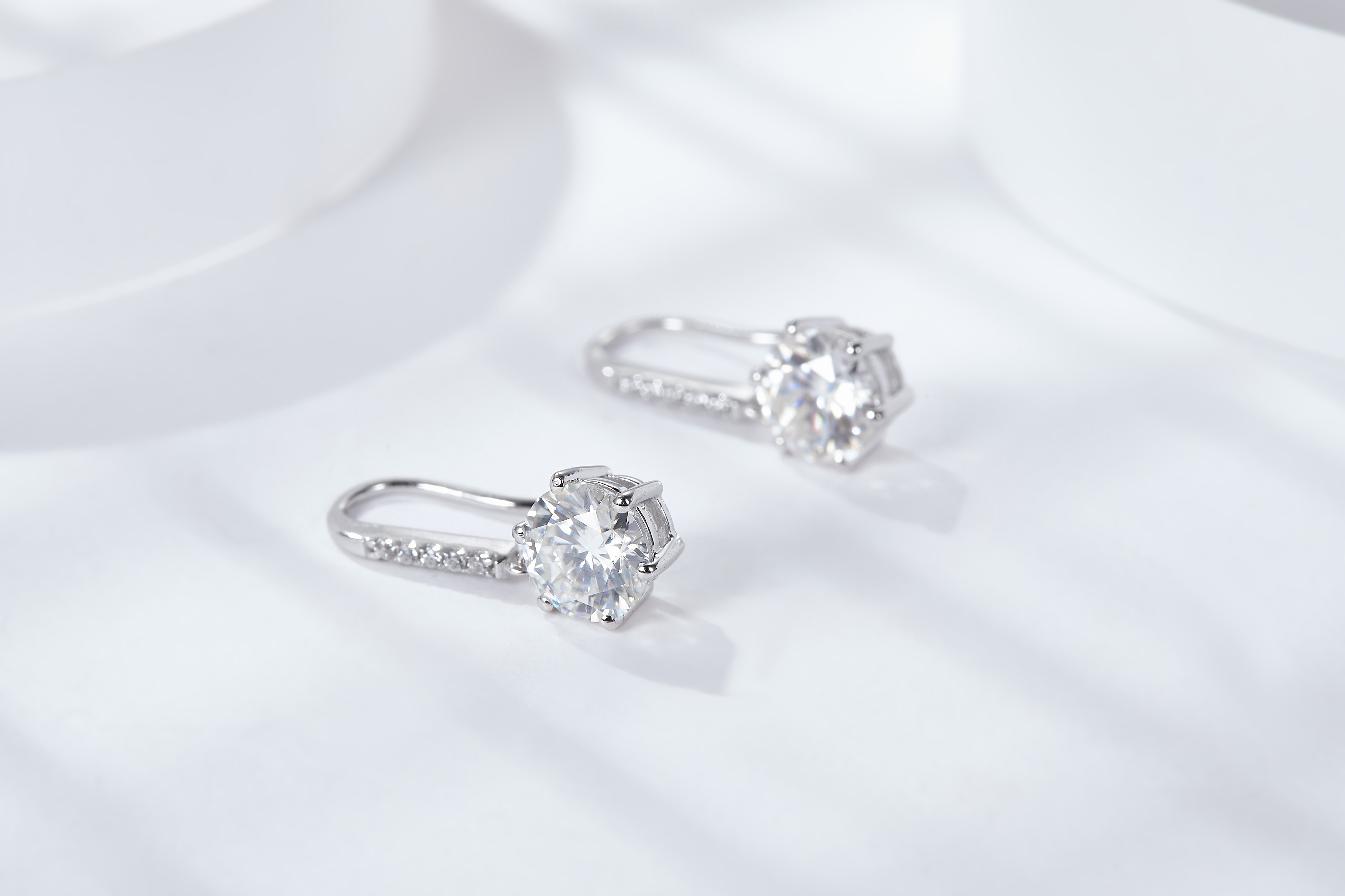 Sterling Silver 0.5CT Or Moissanite Dangle Earrings Platinum Plated Long Hook Drop