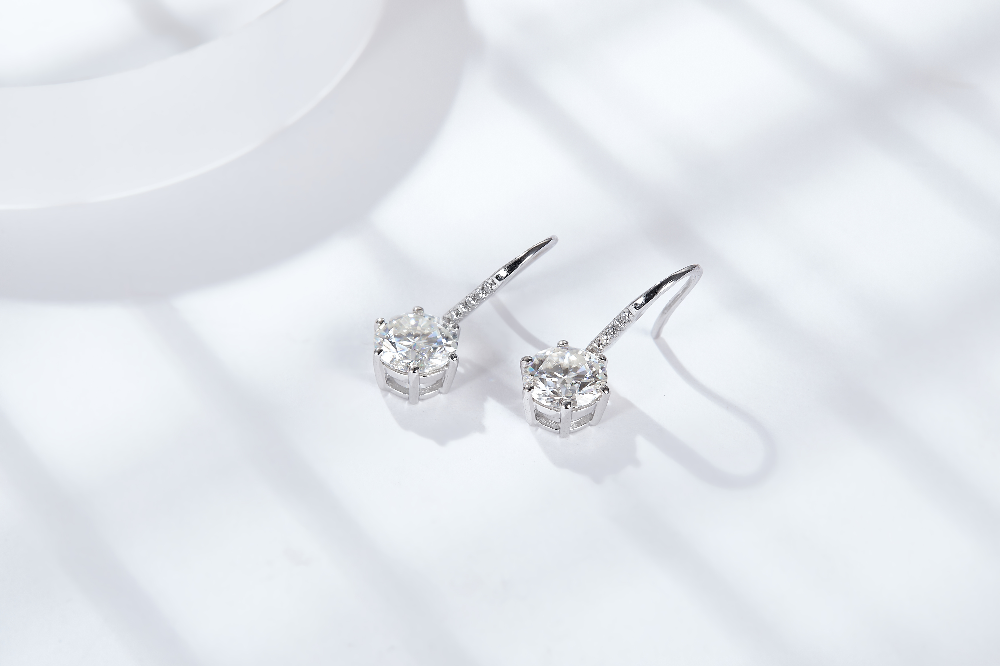 Sterling Silver 0.5CT Or Moissanite Dangle Earrings Platinum Plated Long Hook Drop