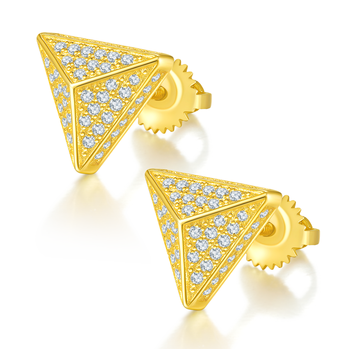 Sterling Silver 114pcs D Color VVS1 Moissanite Triangle Stud Earrings 3D Pyramid Screw