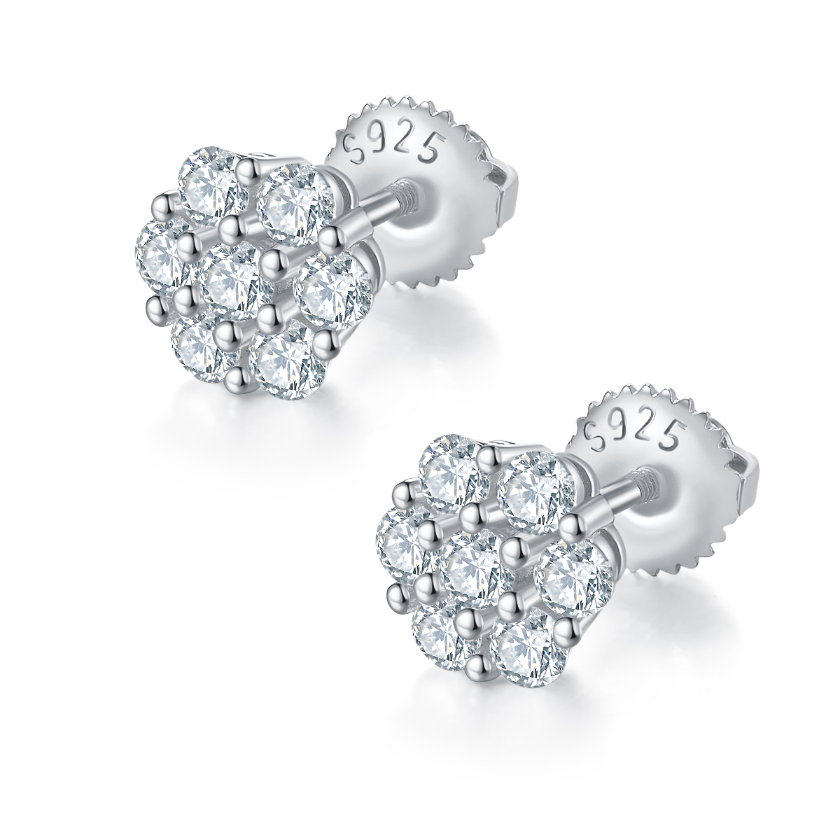 Sterling Silver 14pcs D Color VVS1 Moissanite Cluster Stud Earrings 1.5g Screw Back