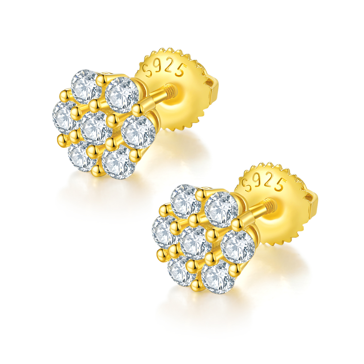 Sterling Silver 14pcs D Color VVS1 Moissanite Cluster Stud Earrings 1.5g Screw Back