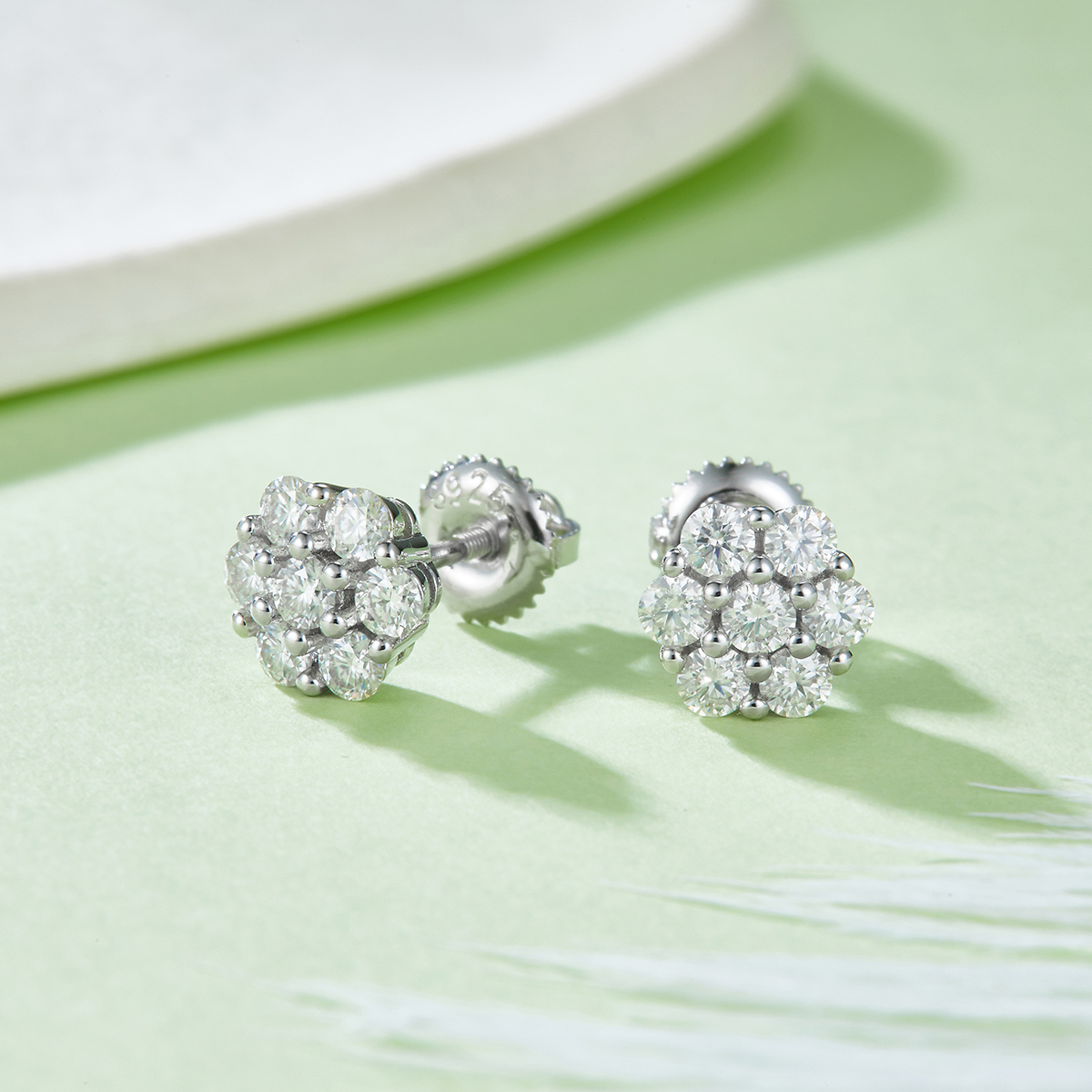 Sterling Silver 14pcs D Color VVS1 Moissanite Cluster Stud Earrings 1.5g Screw Back