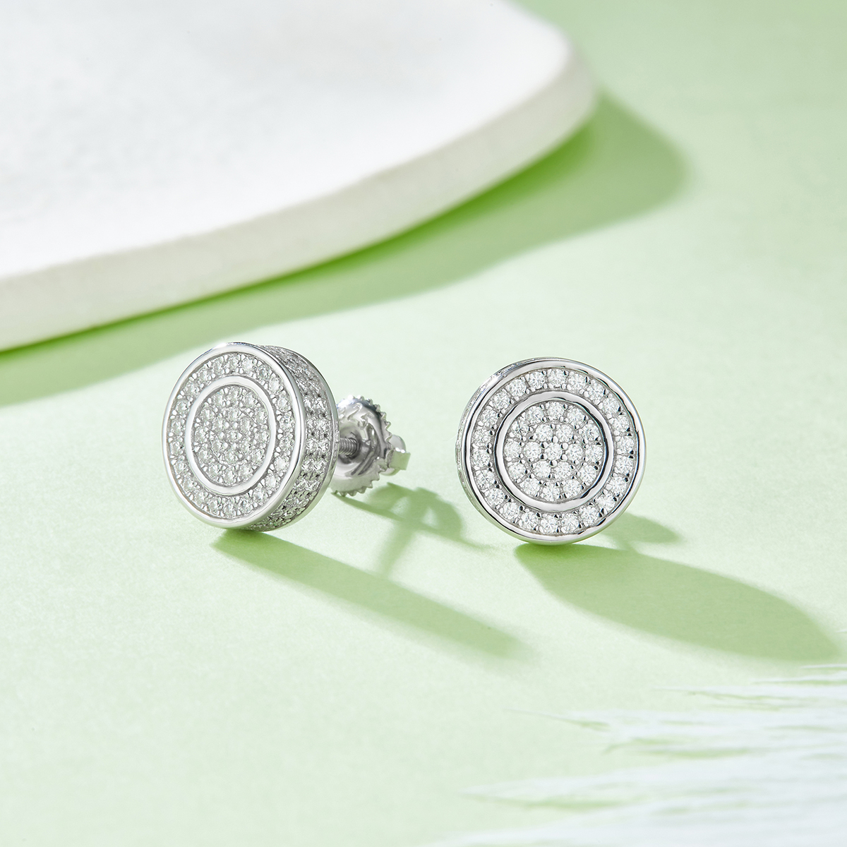 Sterling Silver 190pcs D Color VVS1 Moissanite Double Halo Stud Earrings 10.8mm Screw Back